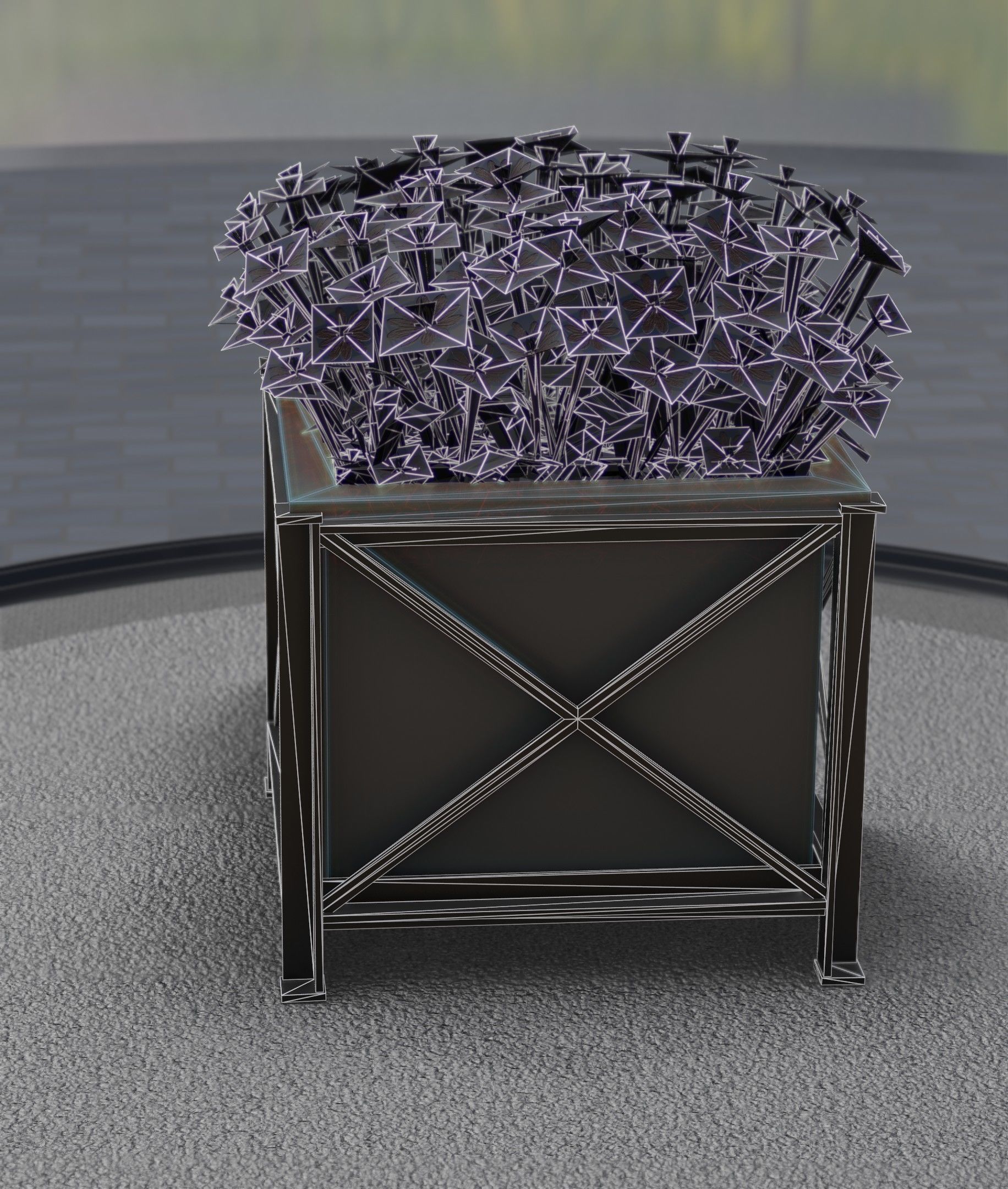 City Flower Pot with Red Flowers - Object 1 Low-poly 3D model_2