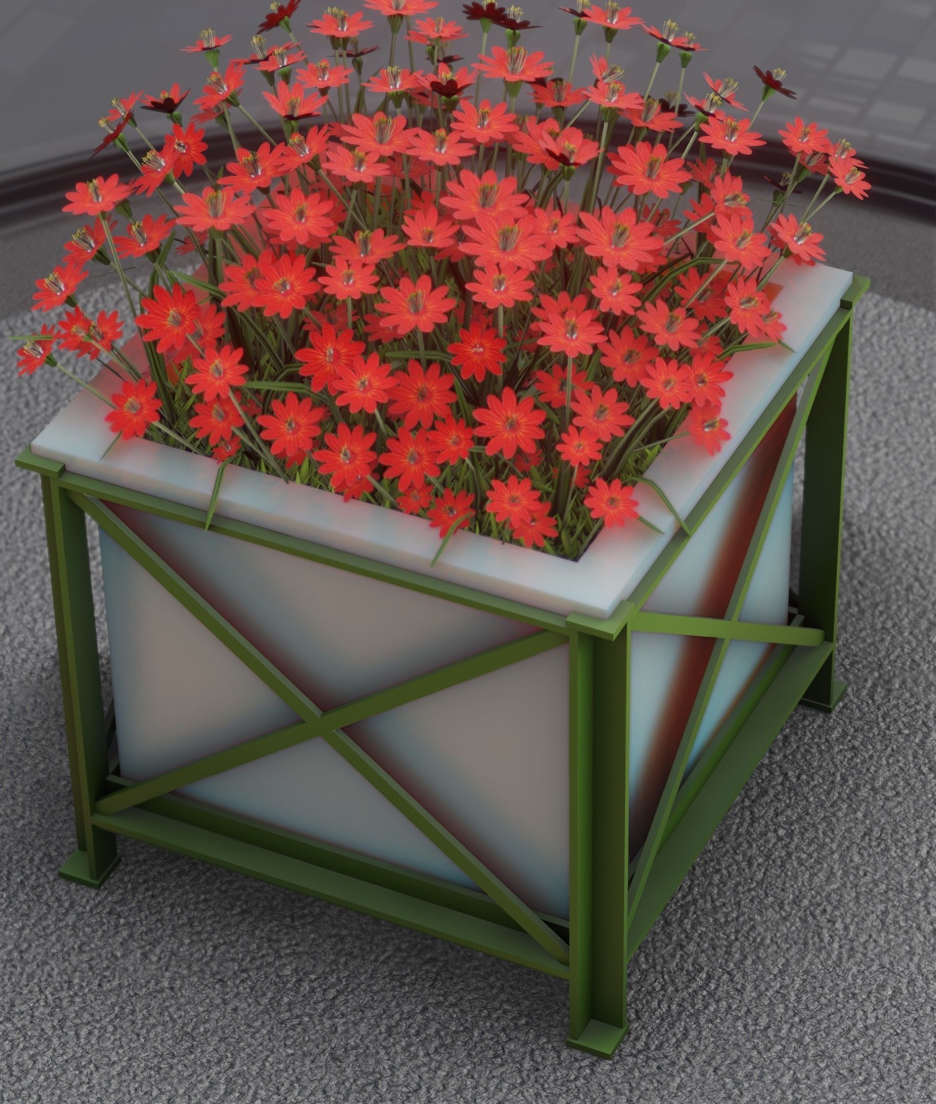 City Flower Pot with Red Flowers - Object 1 Low-poly 3D model_50