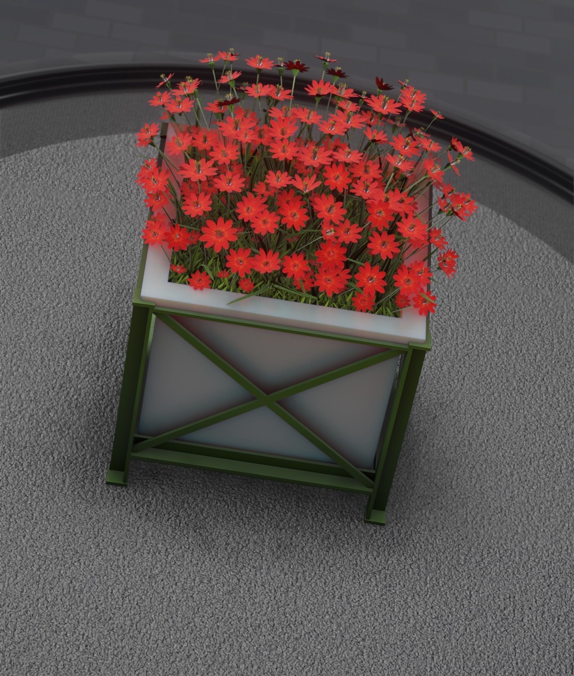 City Flower Pot with Red Flowers - Object 1 Low-poly 3D model_28
