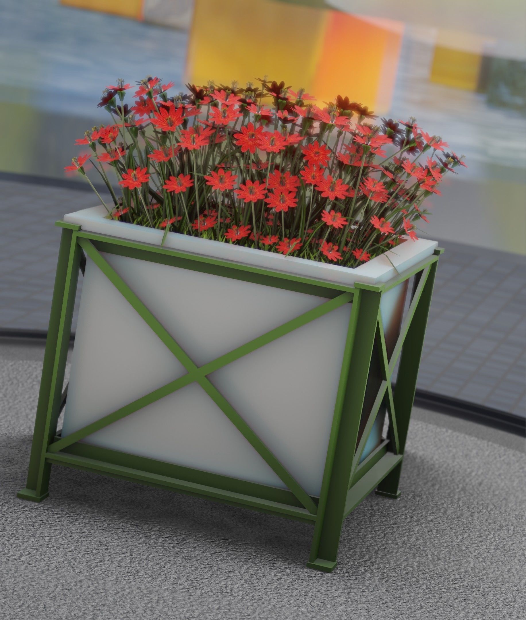 City Flower Pot with Red Flowers - Object 1 Low-poly 3D model_16