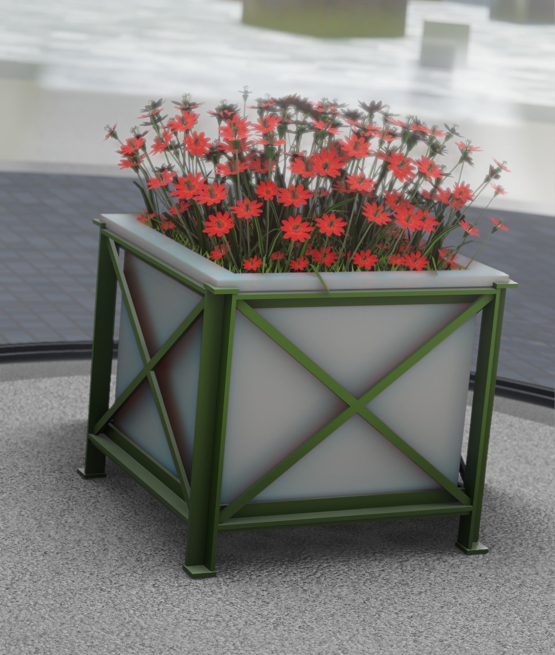 City Flower Pot with Red Flowers - Object 1 Low-poly 3D model_14