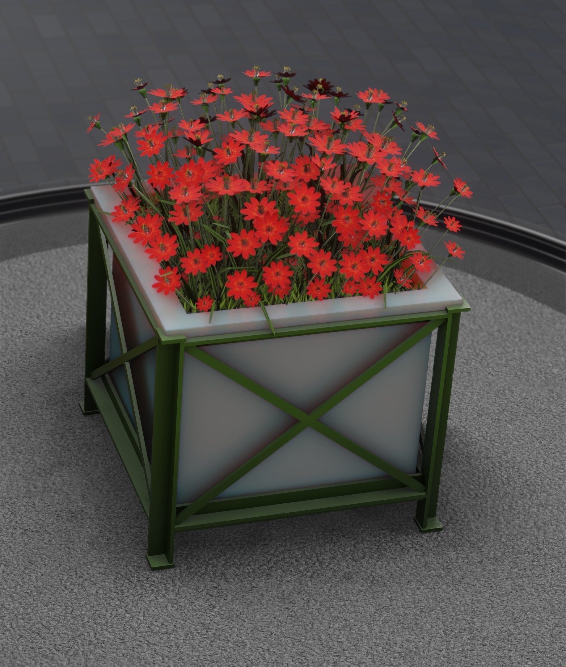City Flower Pot with Red Flowers - Object 1 Low-poly 3D model_32