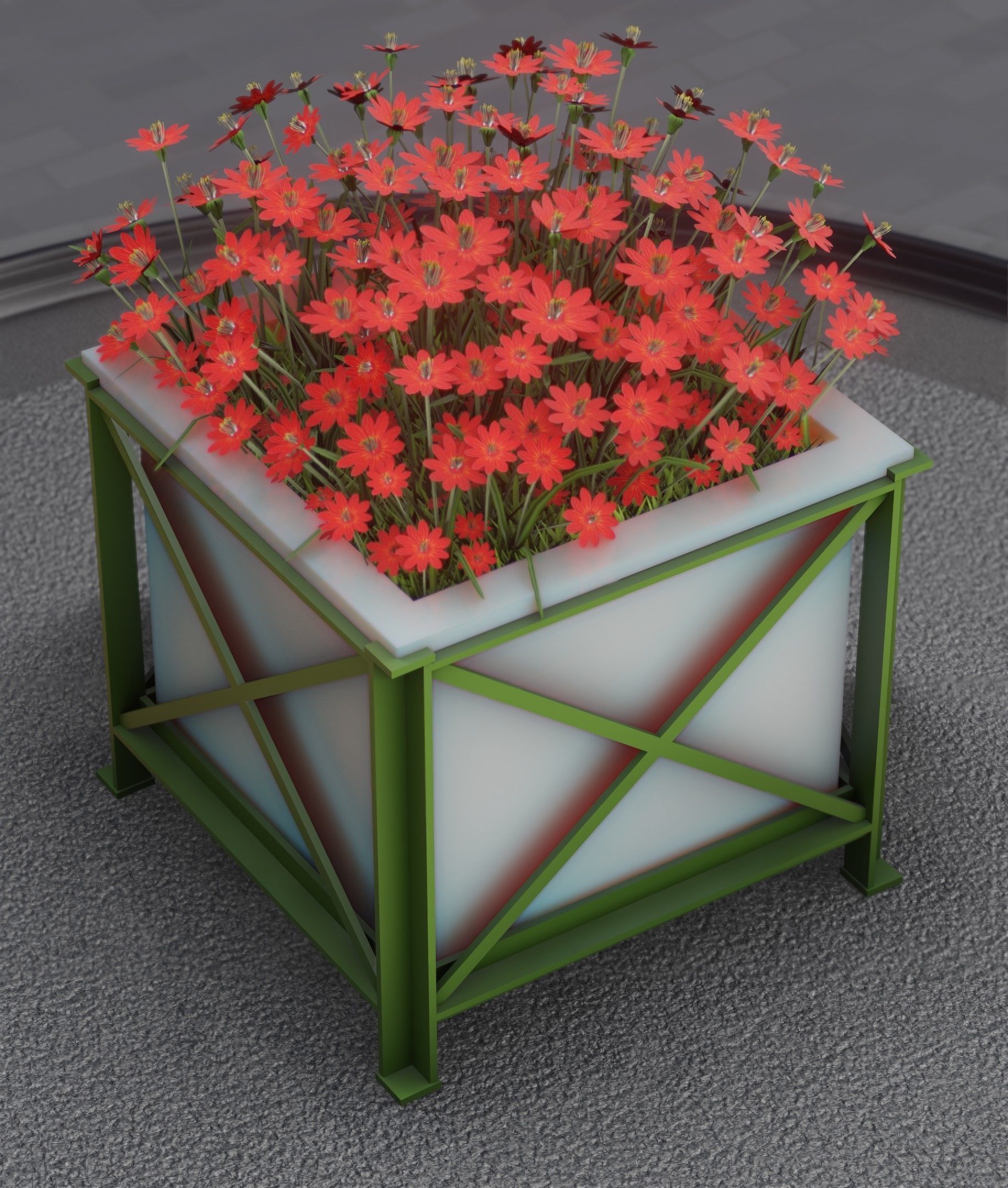 City Flower Pot with Red Flowers - Object 1 Low-poly 3D model_3