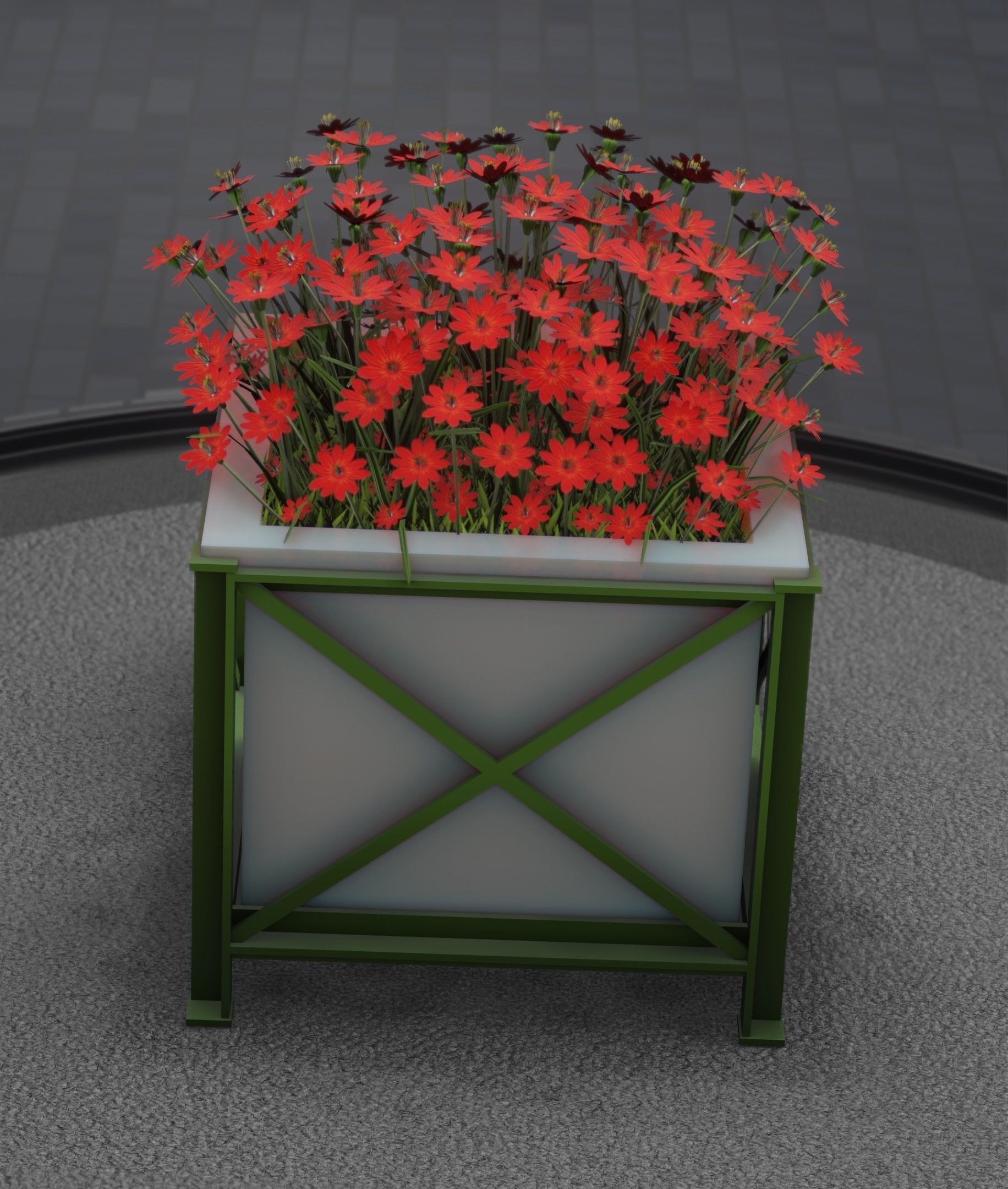 City Flower Pot with Red Flowers - Object 1 Low-poly 3D model_33