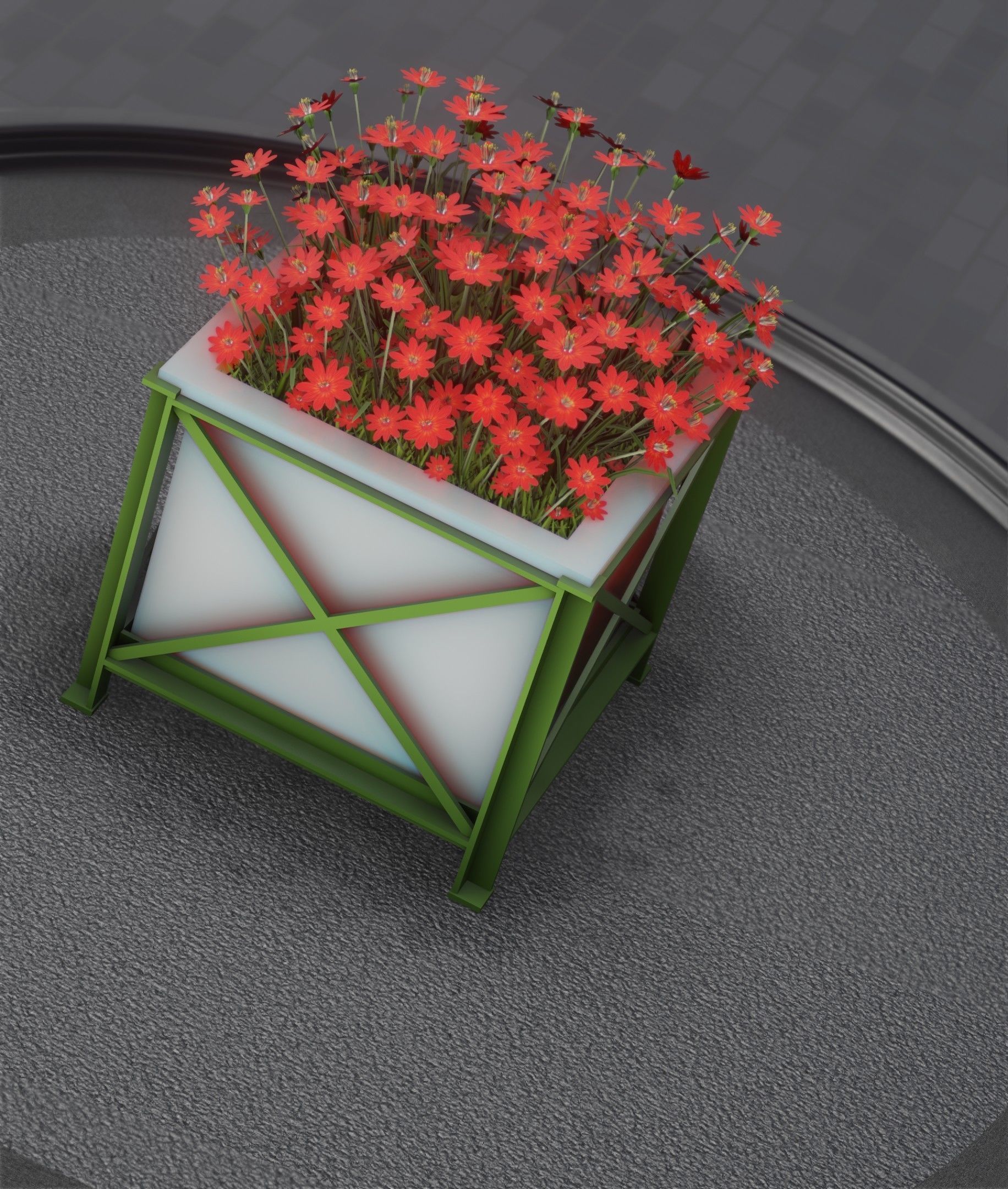 City Flower Pot with Red Flowers - Object 1 Low-poly 3D model_24