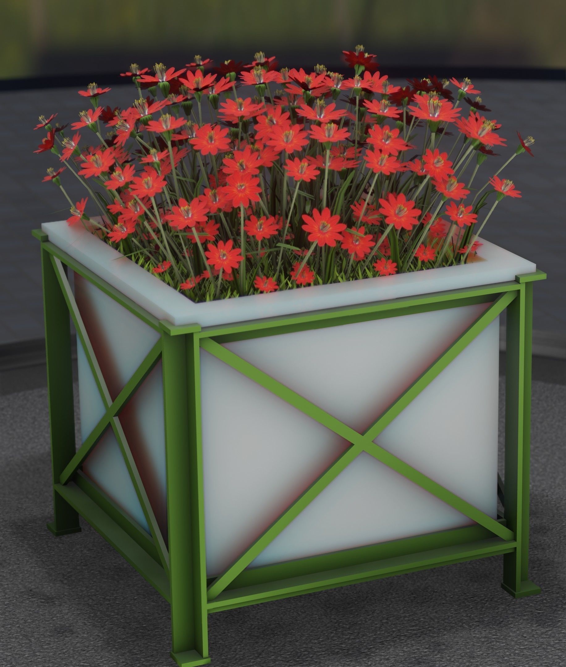 City Flower Pot with Red Flowers - Object 1 Low-poly 3D model_41