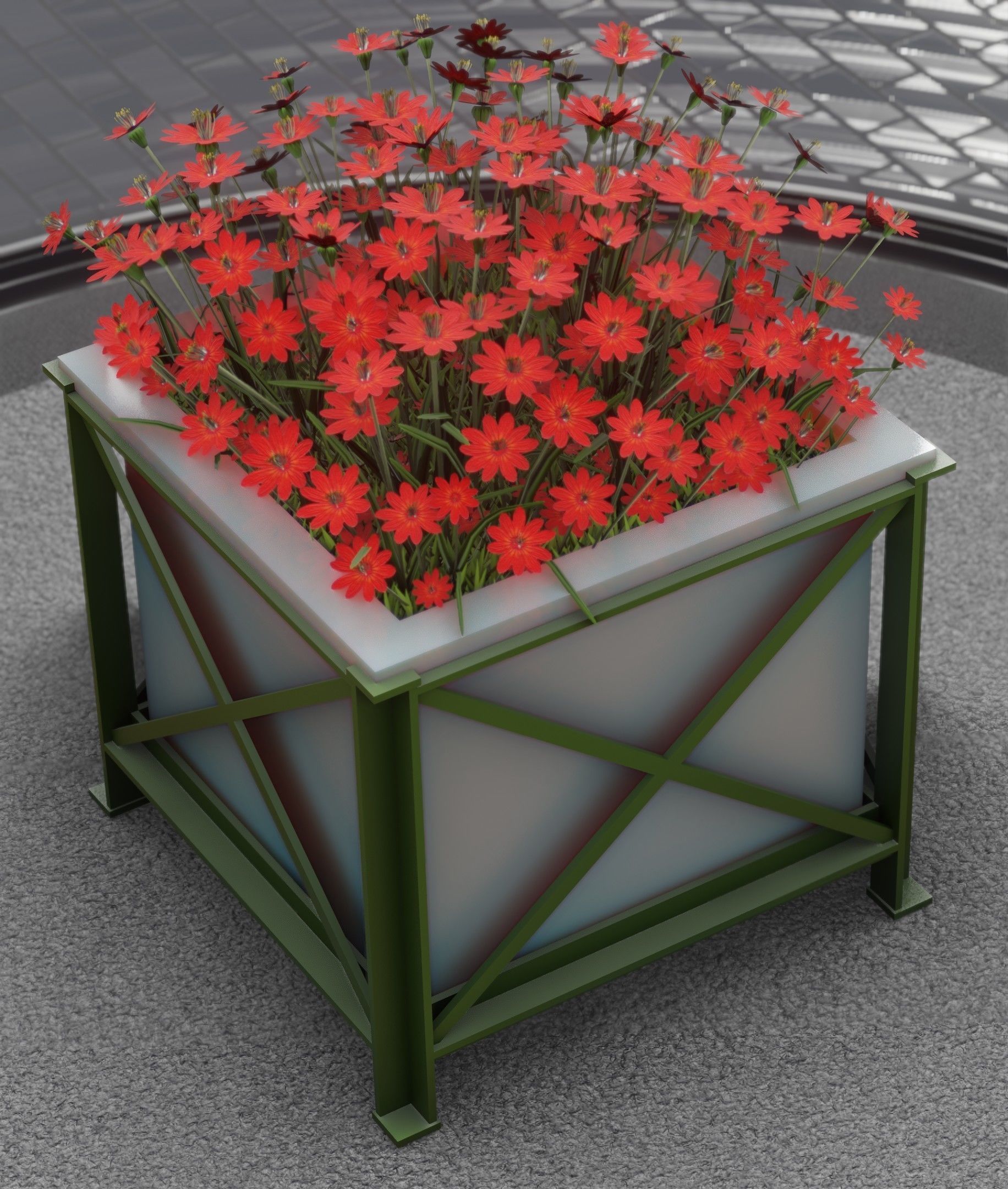 City Flower Pot with Red Flowers - Object 1 Low-poly 3D model_48