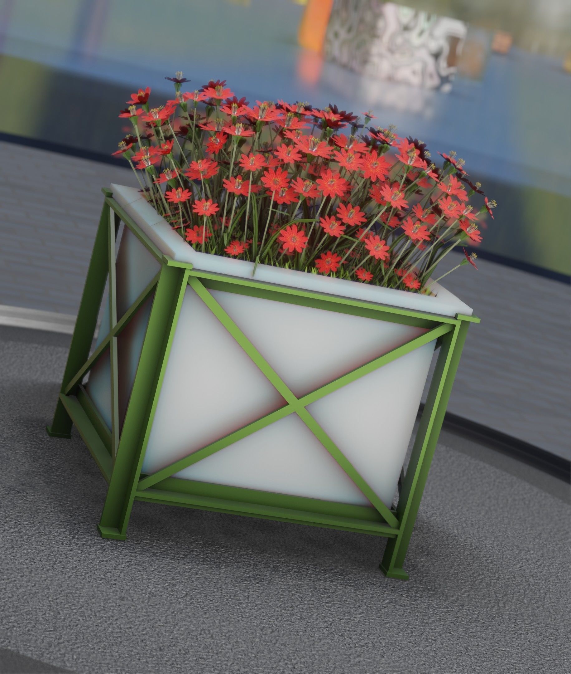 City Flower Pot with Red Flowers - Object 1 Low-poly 3D model_19