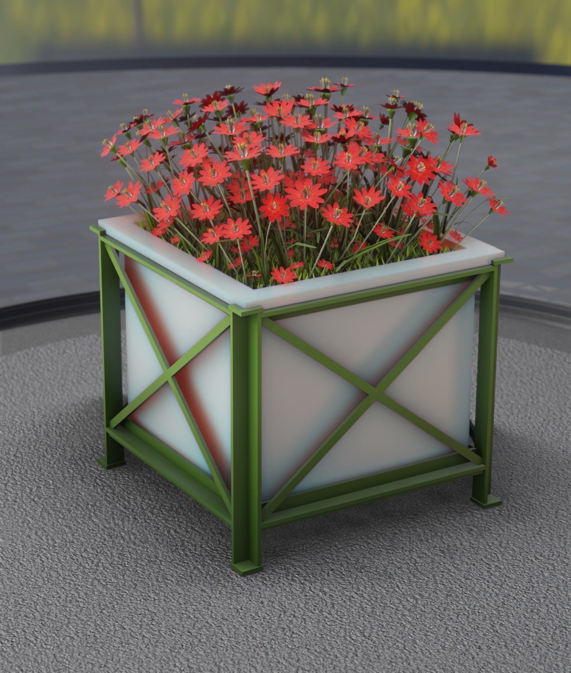 City Flower Pot with Red Flowers - Object 1 Low-poly 3D model_11