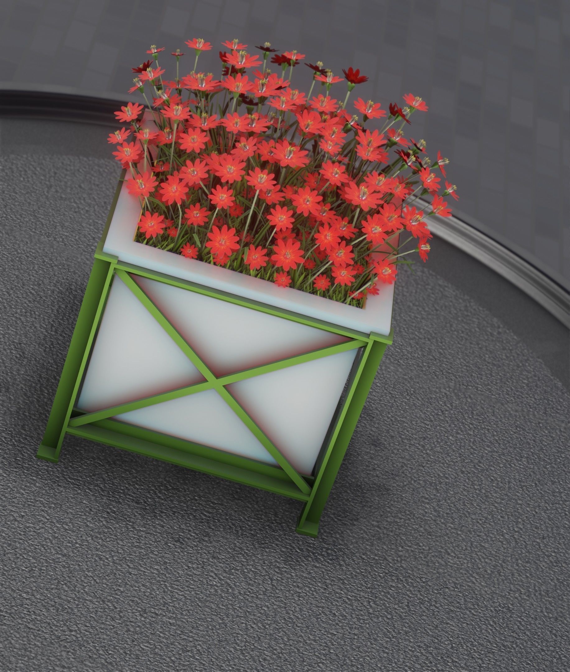 City Flower Pot with Red Flowers - Object 1 Low-poly 3D model_23