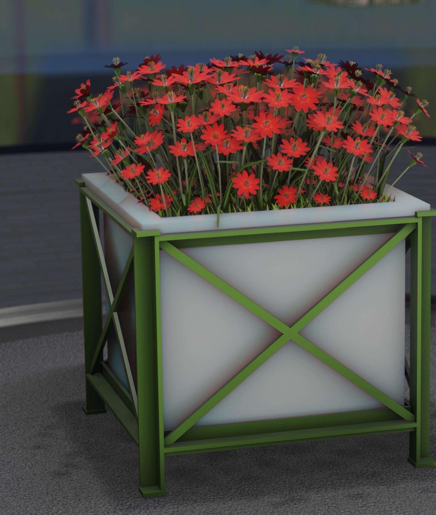 City Flower Pot with Red Flowers - Object 1 Low-poly 3D model_37