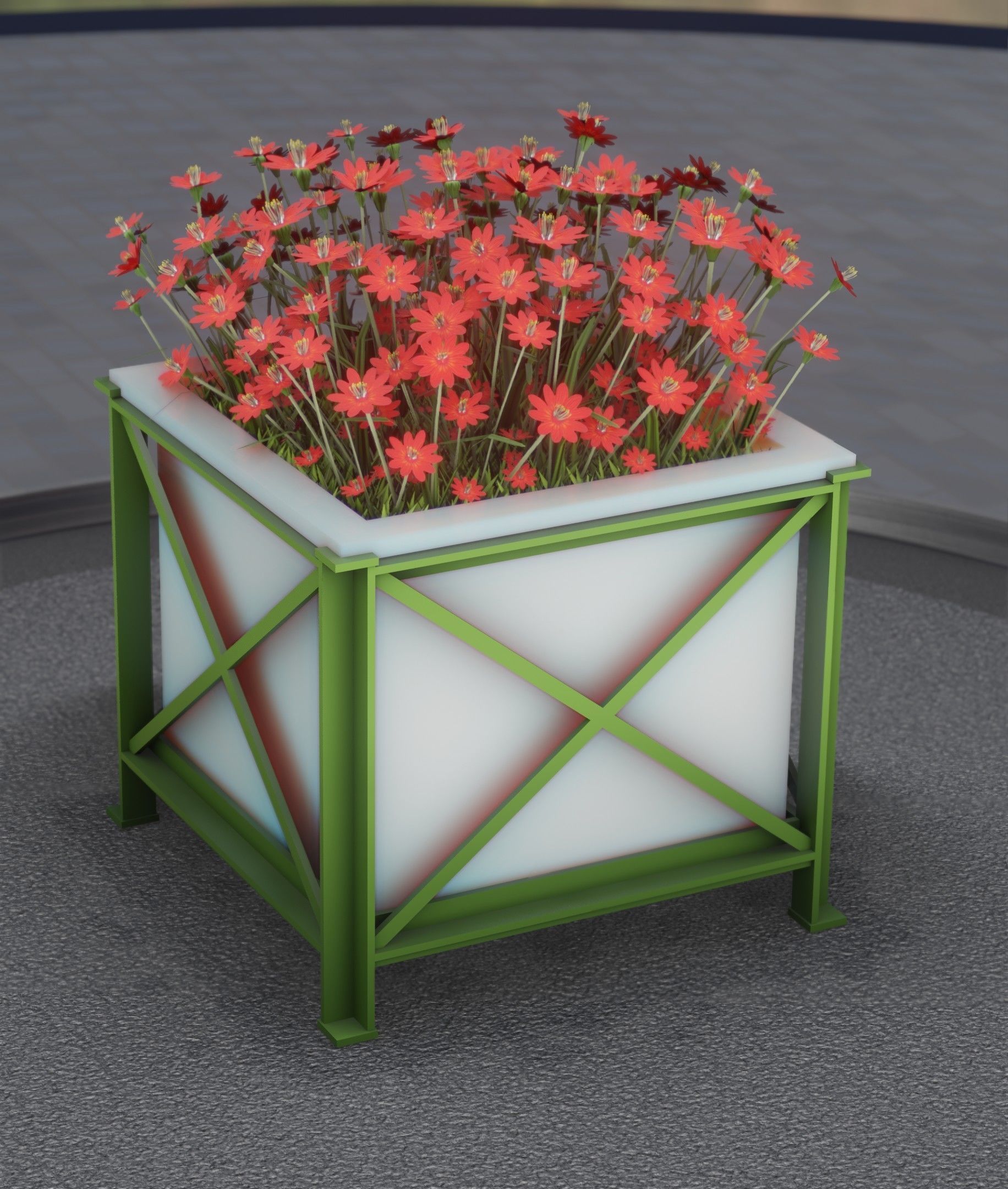 City Flower Pot with Red Flowers - Object 1 Low-poly 3D model_9