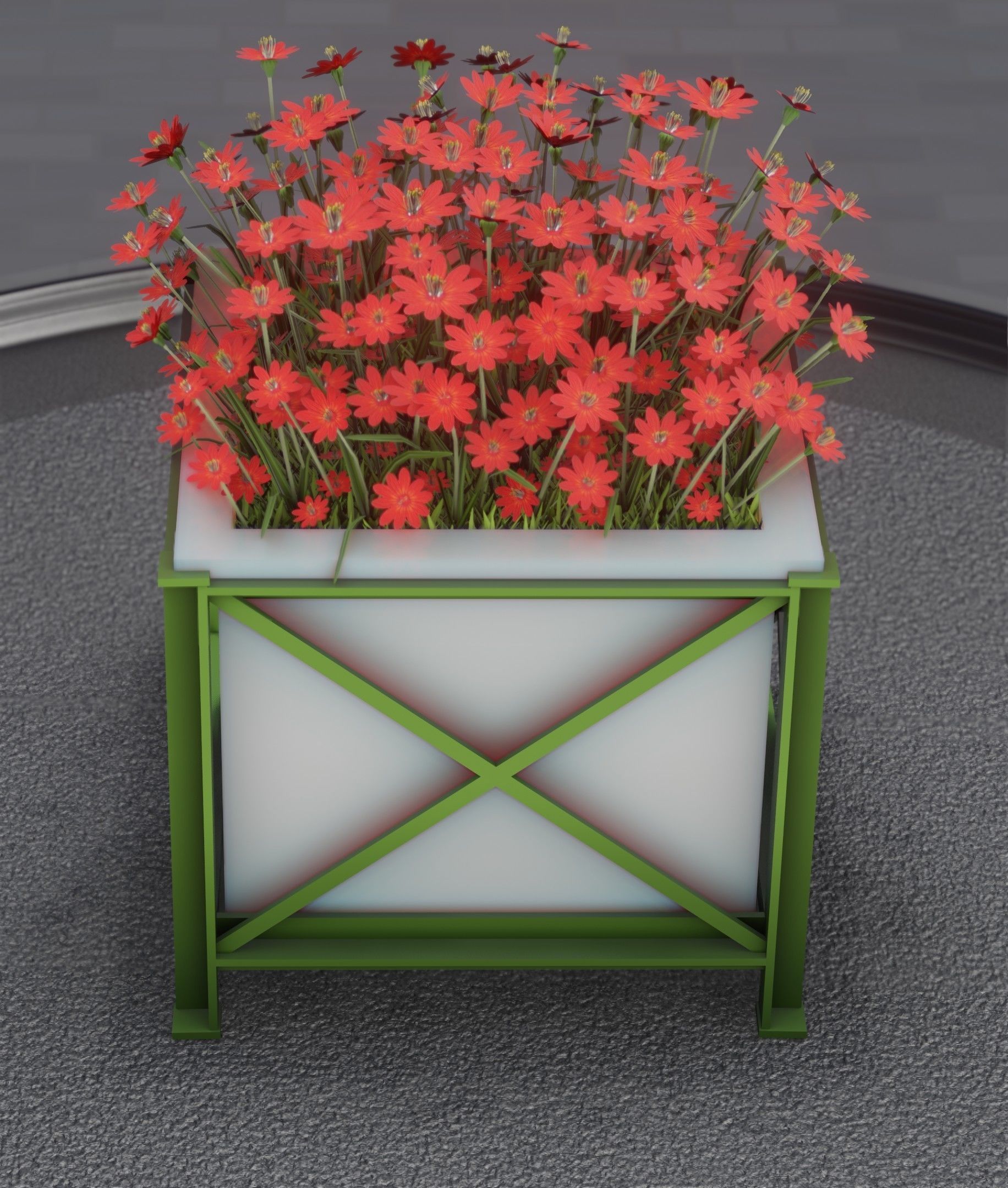 City Flower Pot with Red Flowers - Object 1 Low-poly 3D model_5