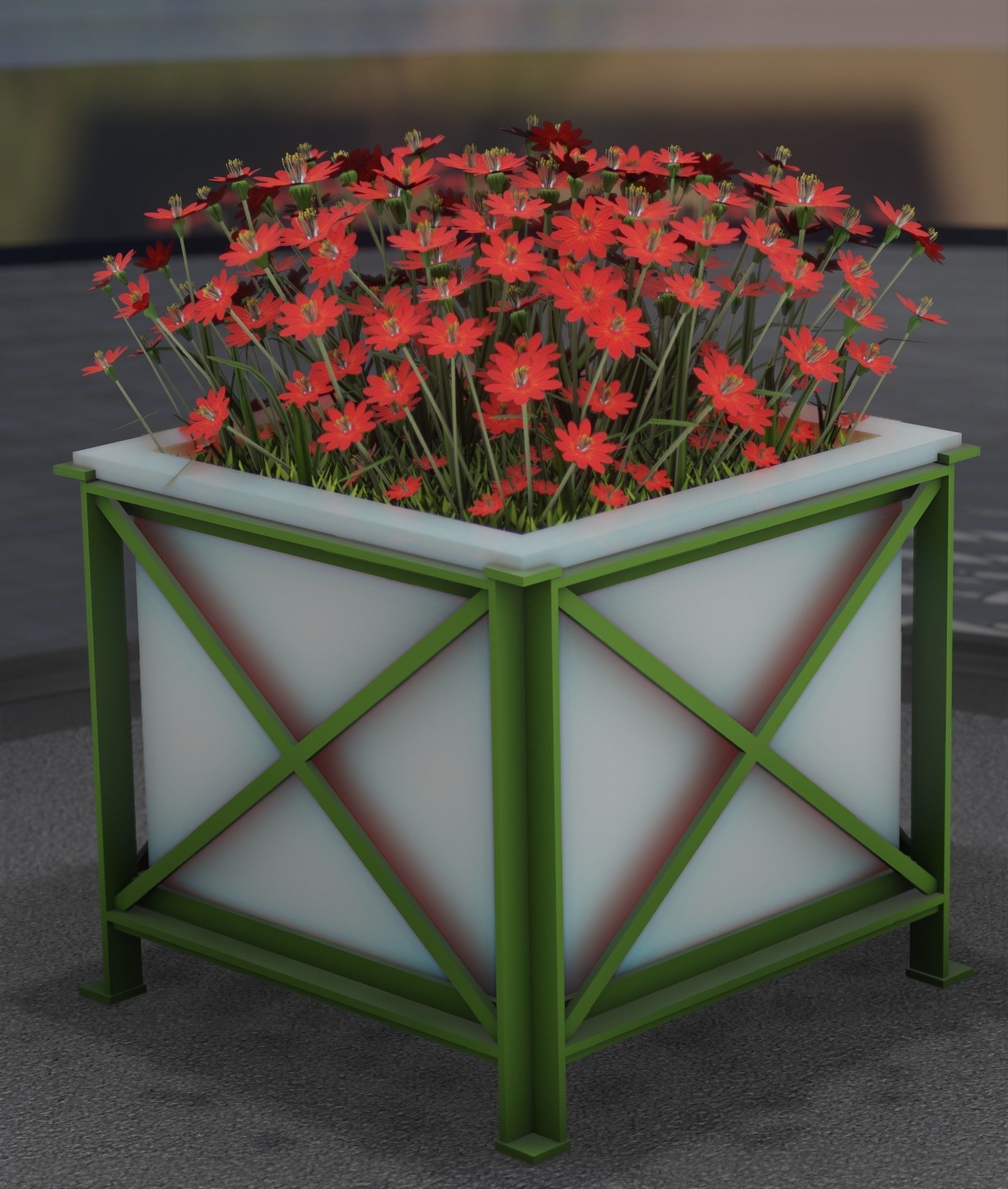 City Flower Pot with Red Flowers - Object 1 Low-poly 3D model_40