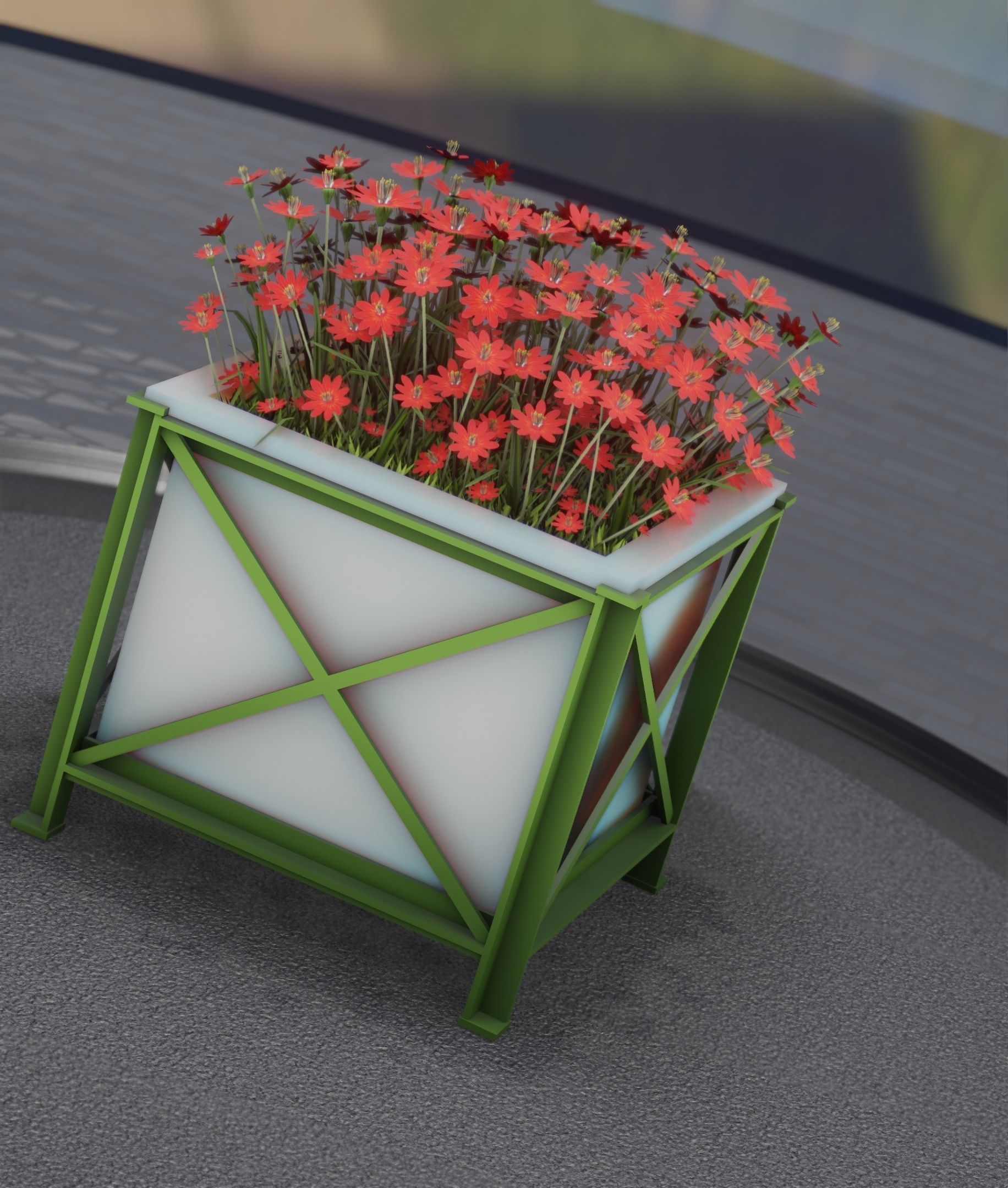 City Flower Pot with Red Flowers - Object 1 Low-poly 3D model_20