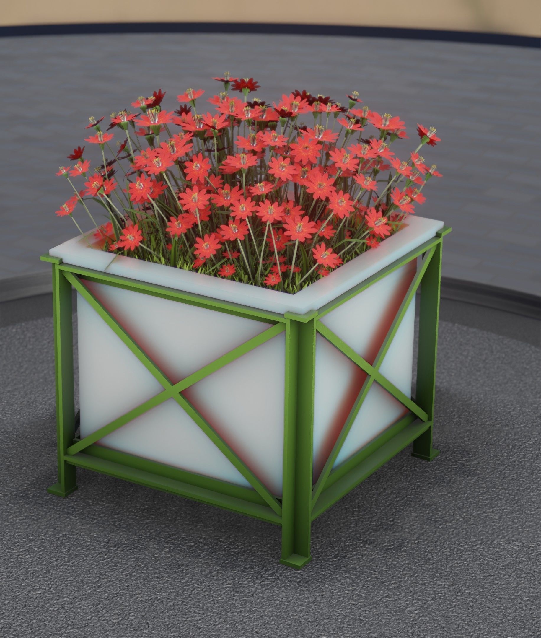 City Flower Pot with Red Flowers - Object 1 Low-poly 3D model_8