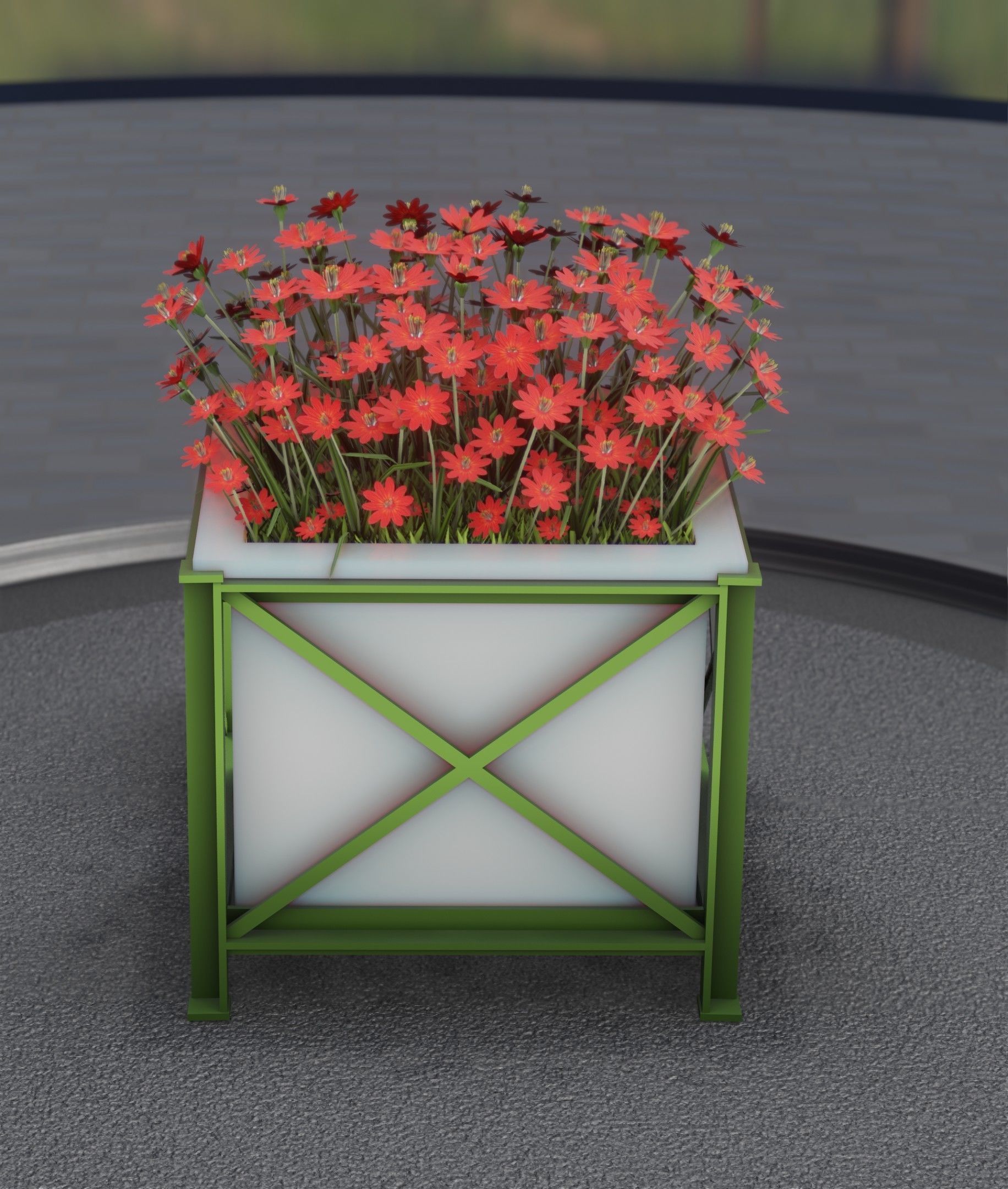 City Flower Pot with Red Flowers - Object 1 Low-poly 3D model_6