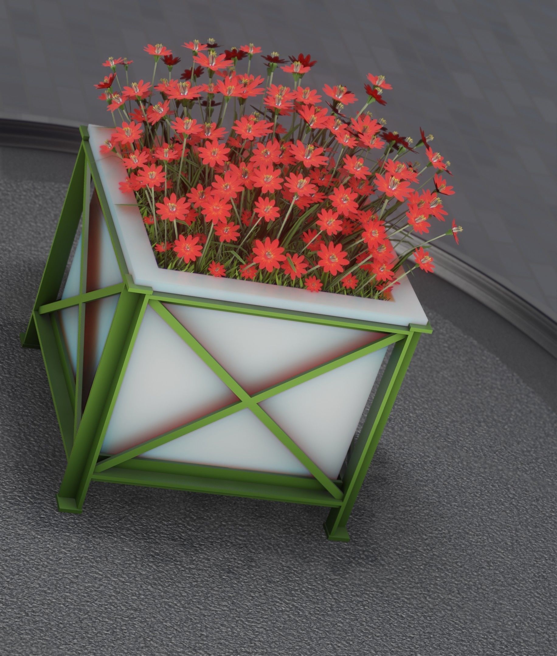City Flower Pot with Red Flowers - Object 1 Low-poly 3D model_22