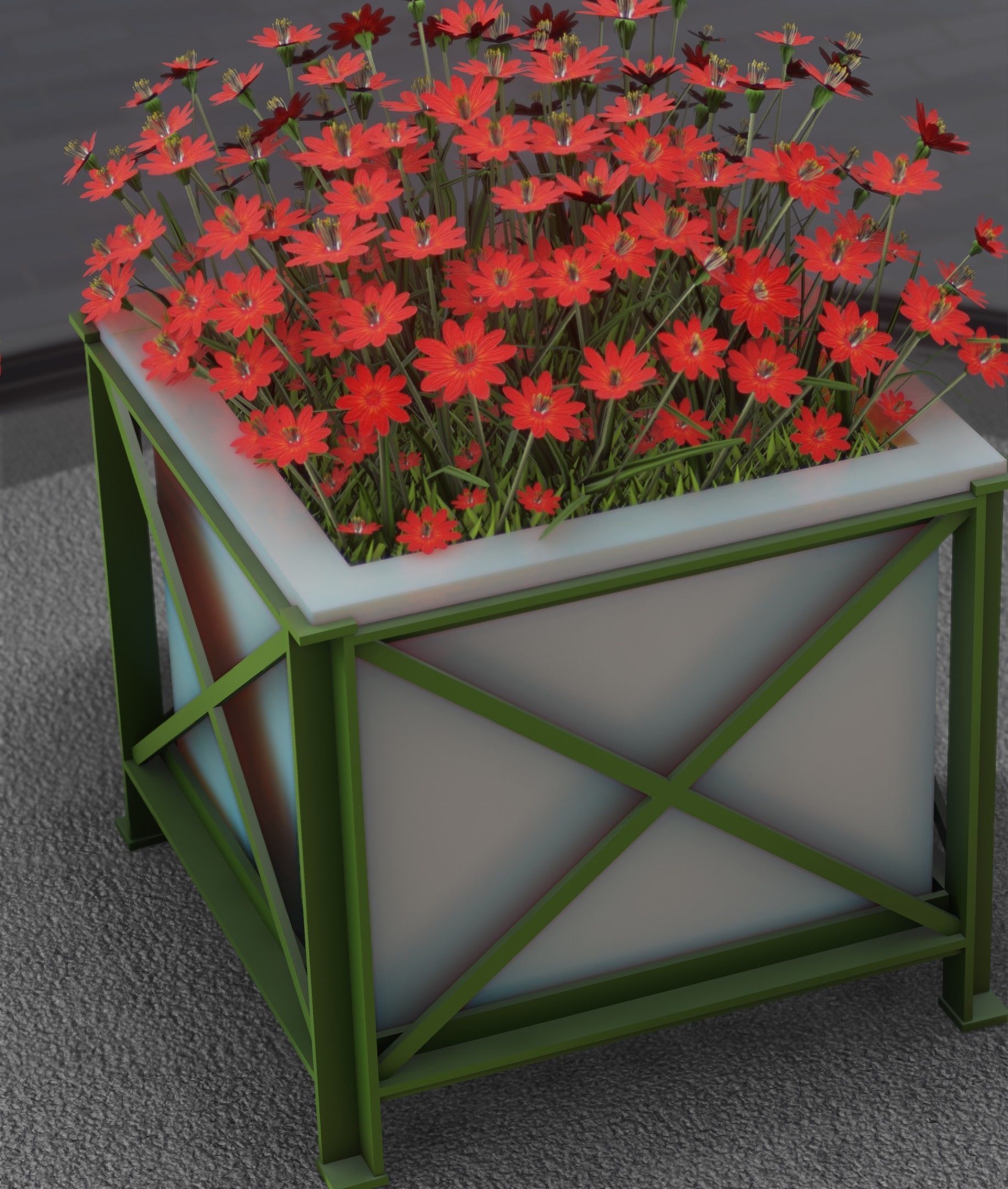 City Flower Pot with Red Flowers - Object 1 Low-poly 3D model_45