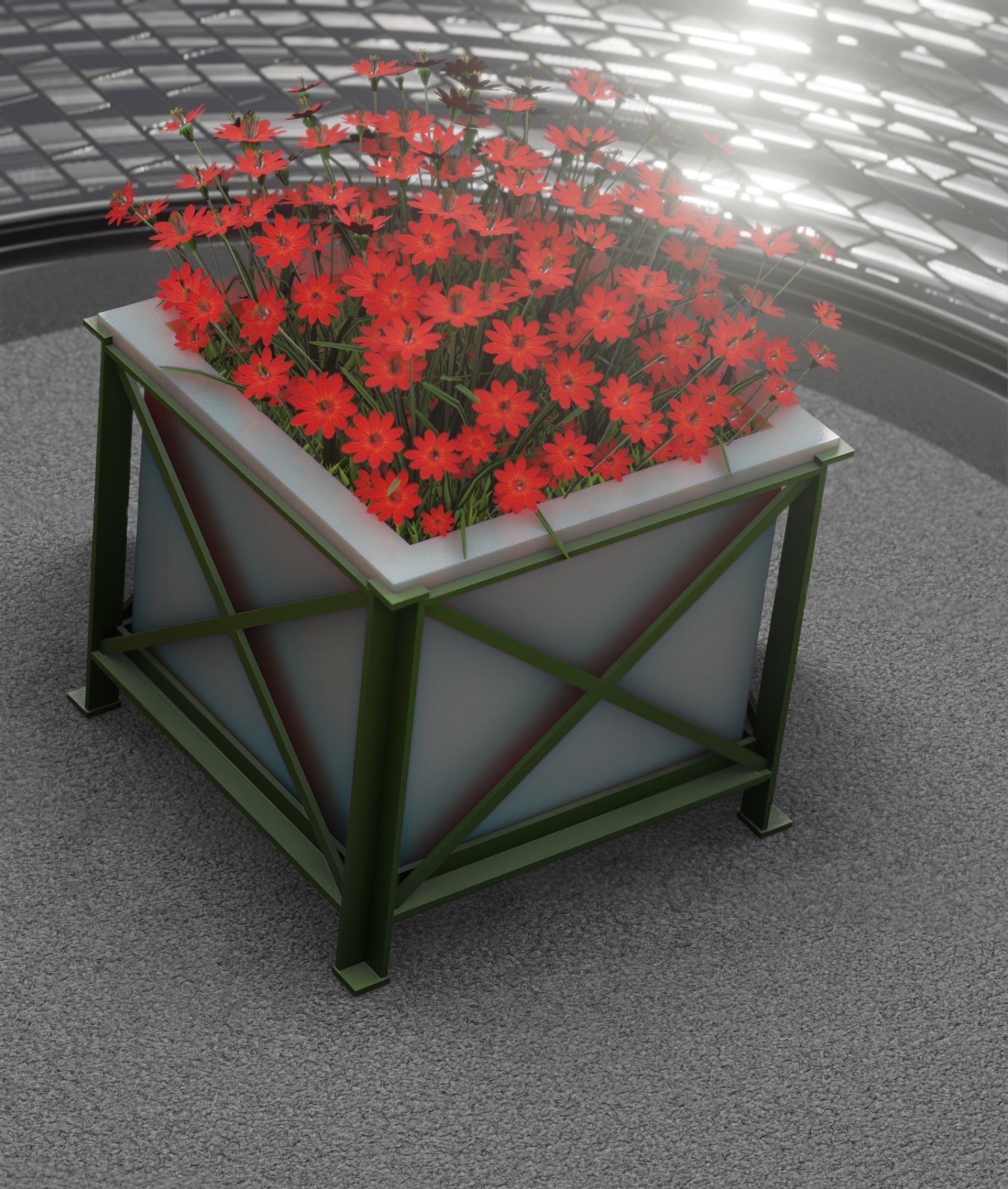 City Flower Pot with Red Flowers - Object 1 Low-poly 3D model_31