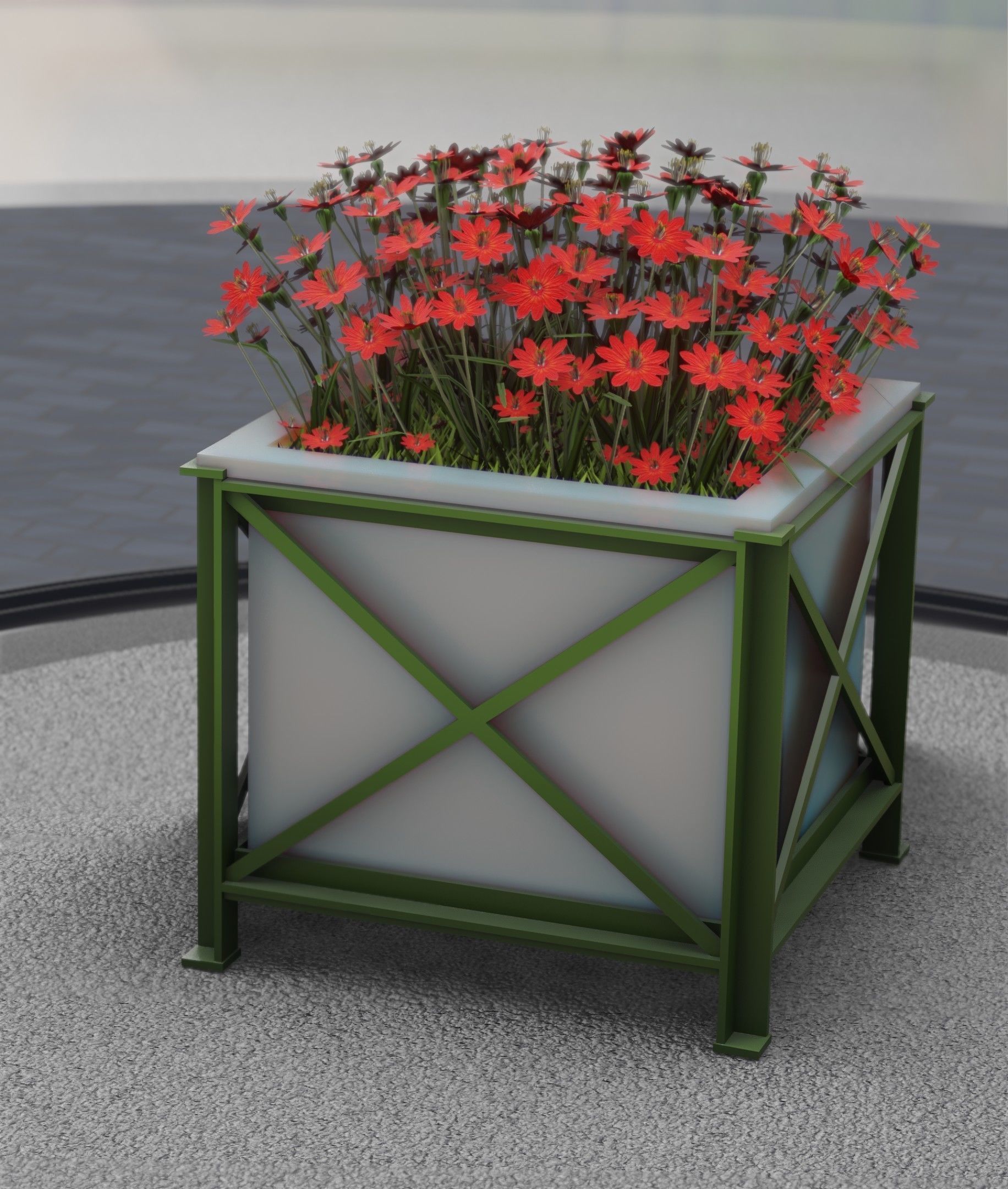 City Flower Pot with Red Flowers - Object 1 Low-poly 3D model_12