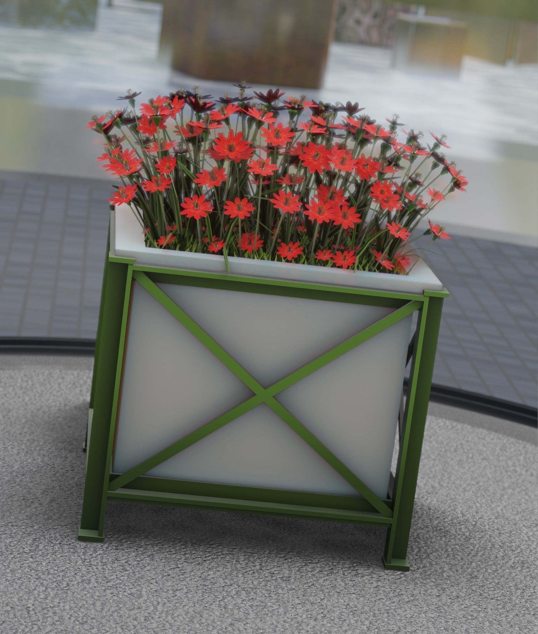 City Flower Pot with Red Flowers - Object 1 Low-poly 3D model_15