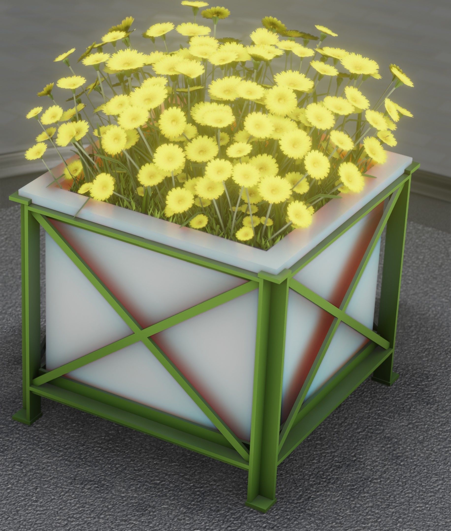 City Flower Pot with Yellow Flowers - Object 2 Low-poly 3D model_5