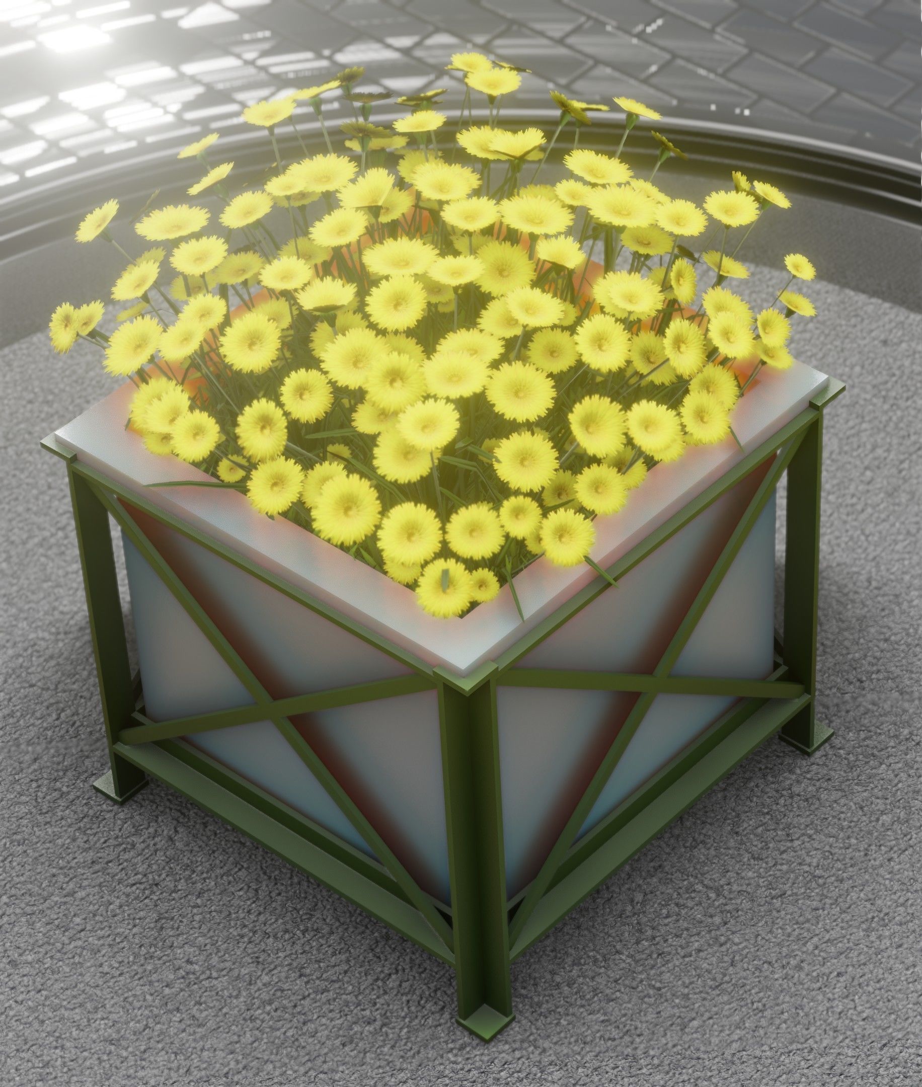 City Flower Pot with Yellow Flowers - Object 2 Low-poly 3D model_29