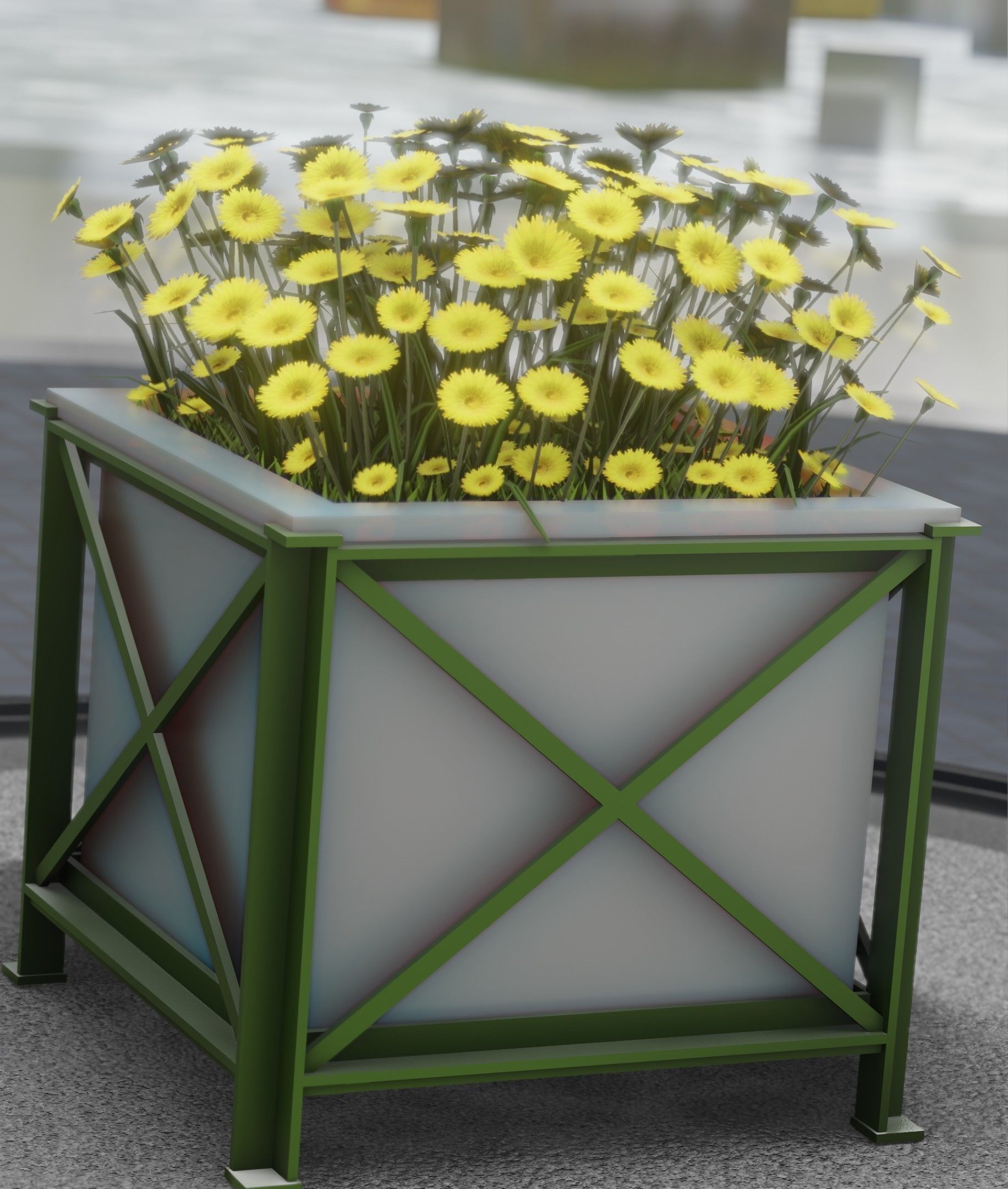 City Flower Pot with Yellow Flowers - Object 2 Low-poly 3D model_12