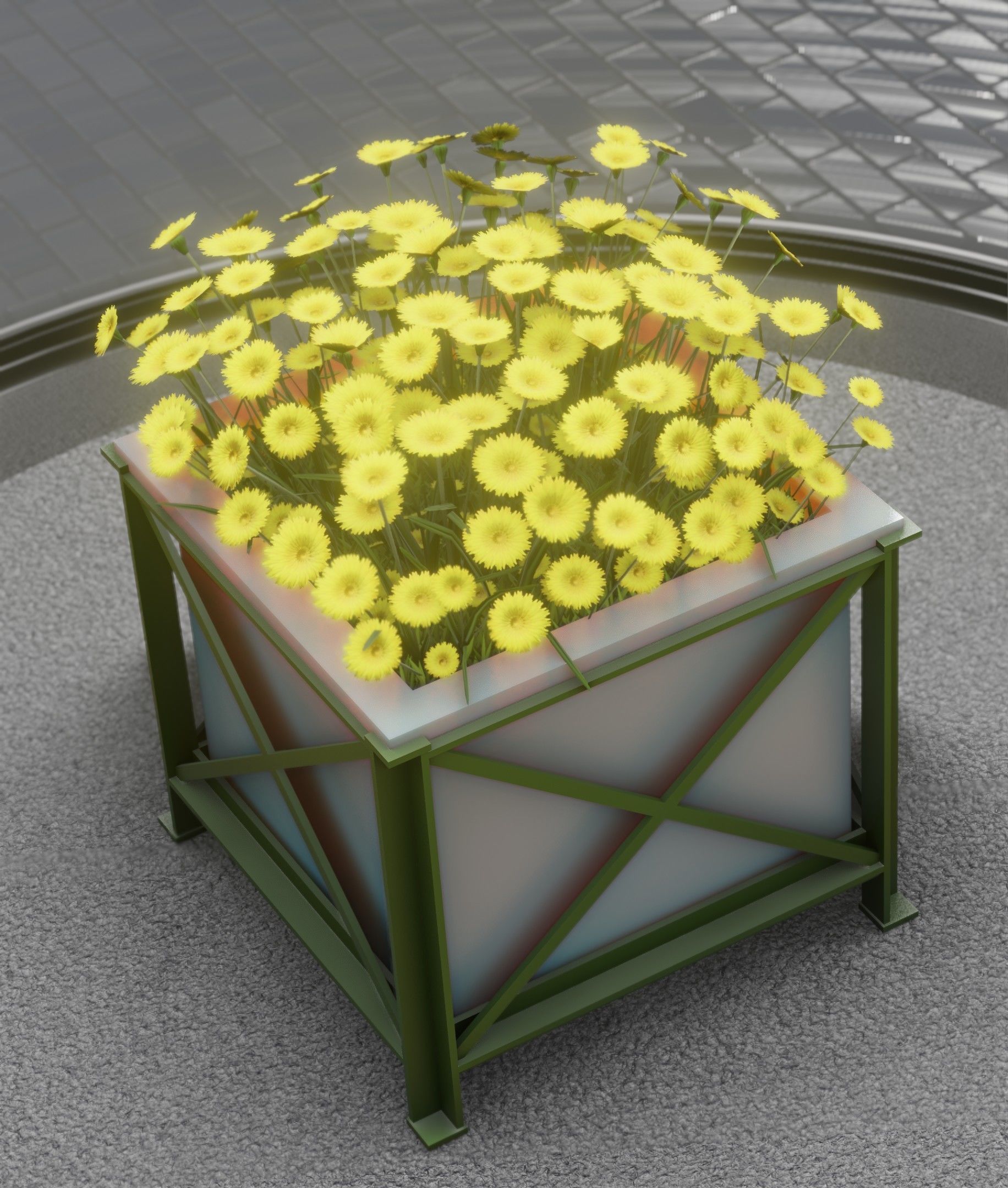 City Flower Pot with Yellow Flowers - Object 2 Low-poly 3D model_4
