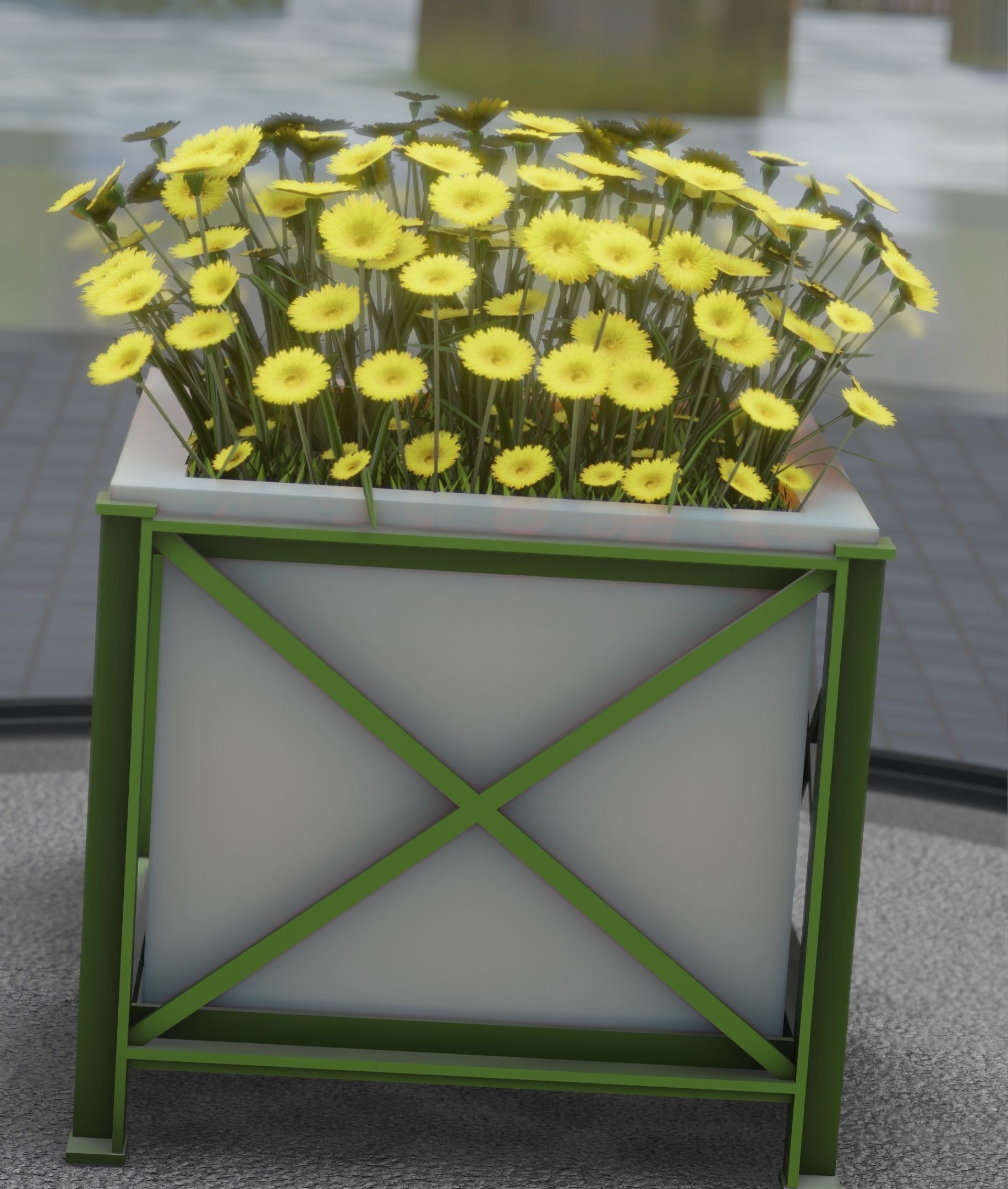 City Flower Pot with Yellow Flowers - Object 2 Low-poly 3D model_13