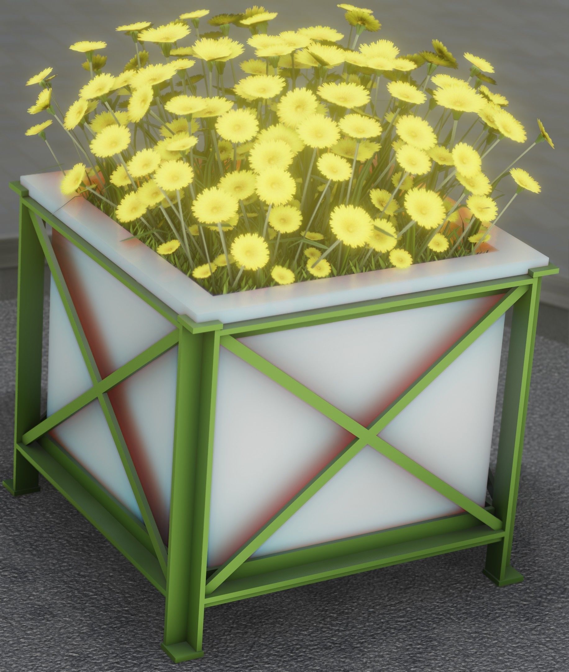 City Flower Pot with Yellow Flowers - Object 2 Low-poly 3D model_7