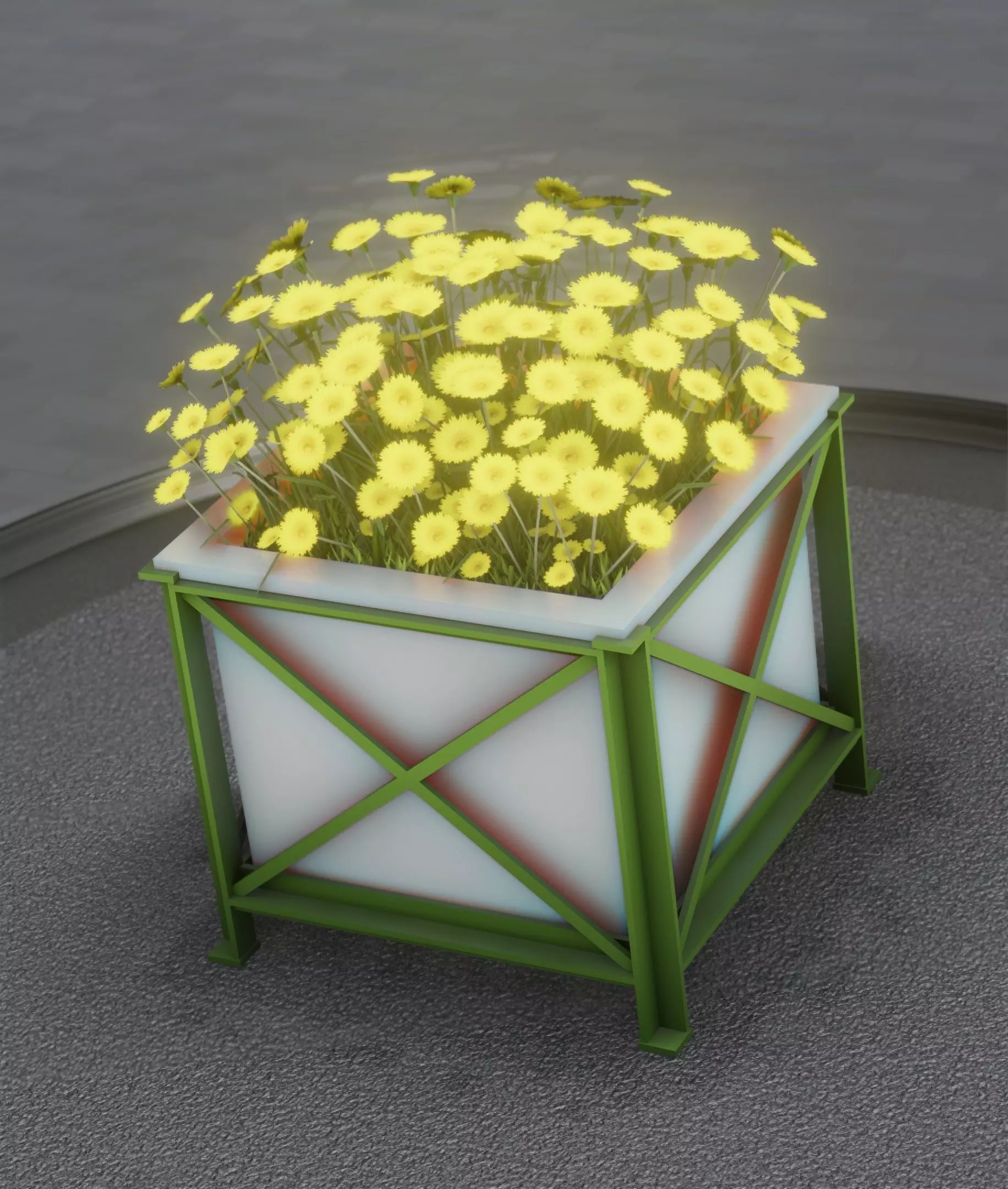 City Flower Pot with Yellow Flowers - Object 2 Low-poly 3D model_0