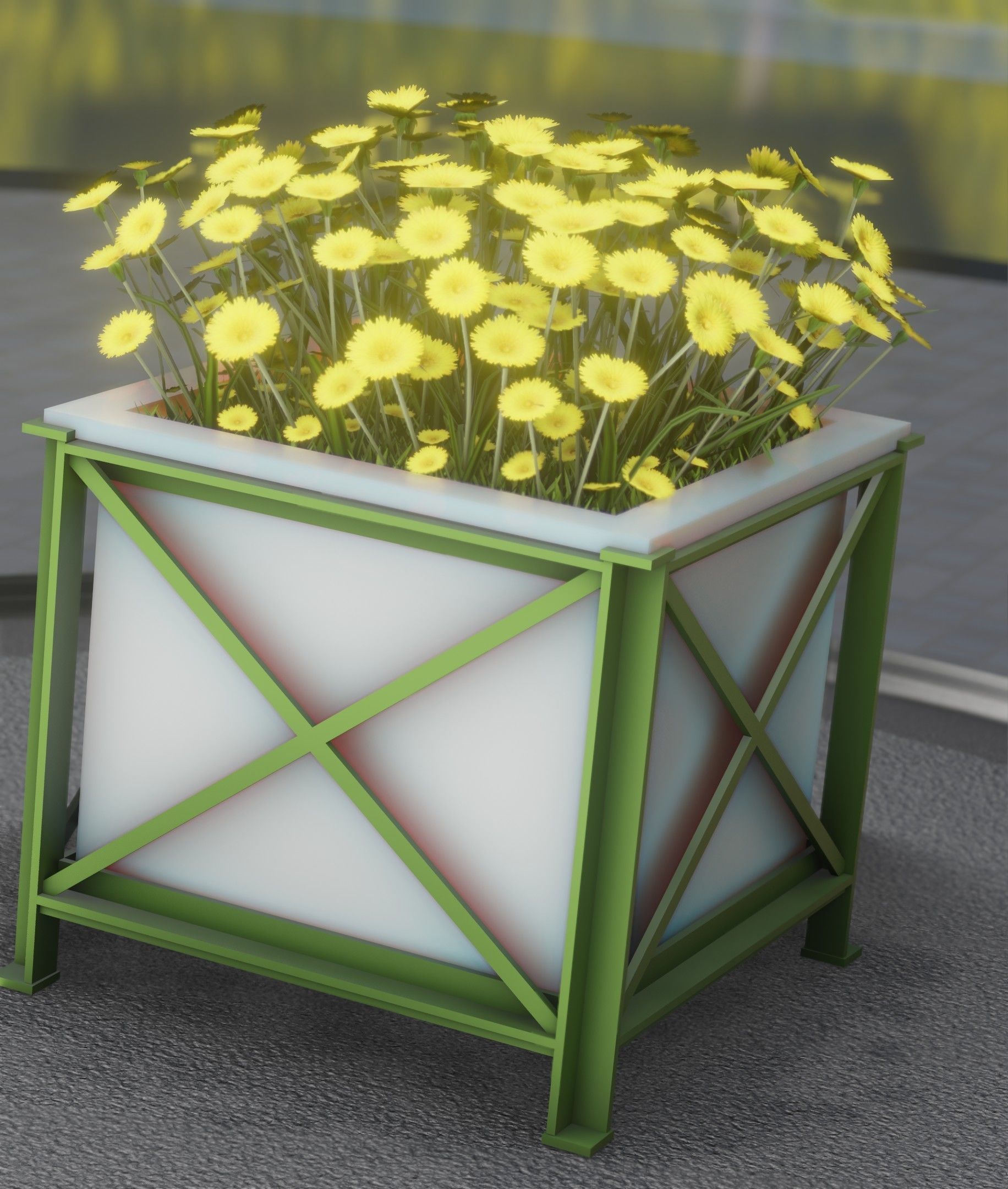 City Flower Pot with Yellow Flowers - Object 2 Low-poly 3D model_9