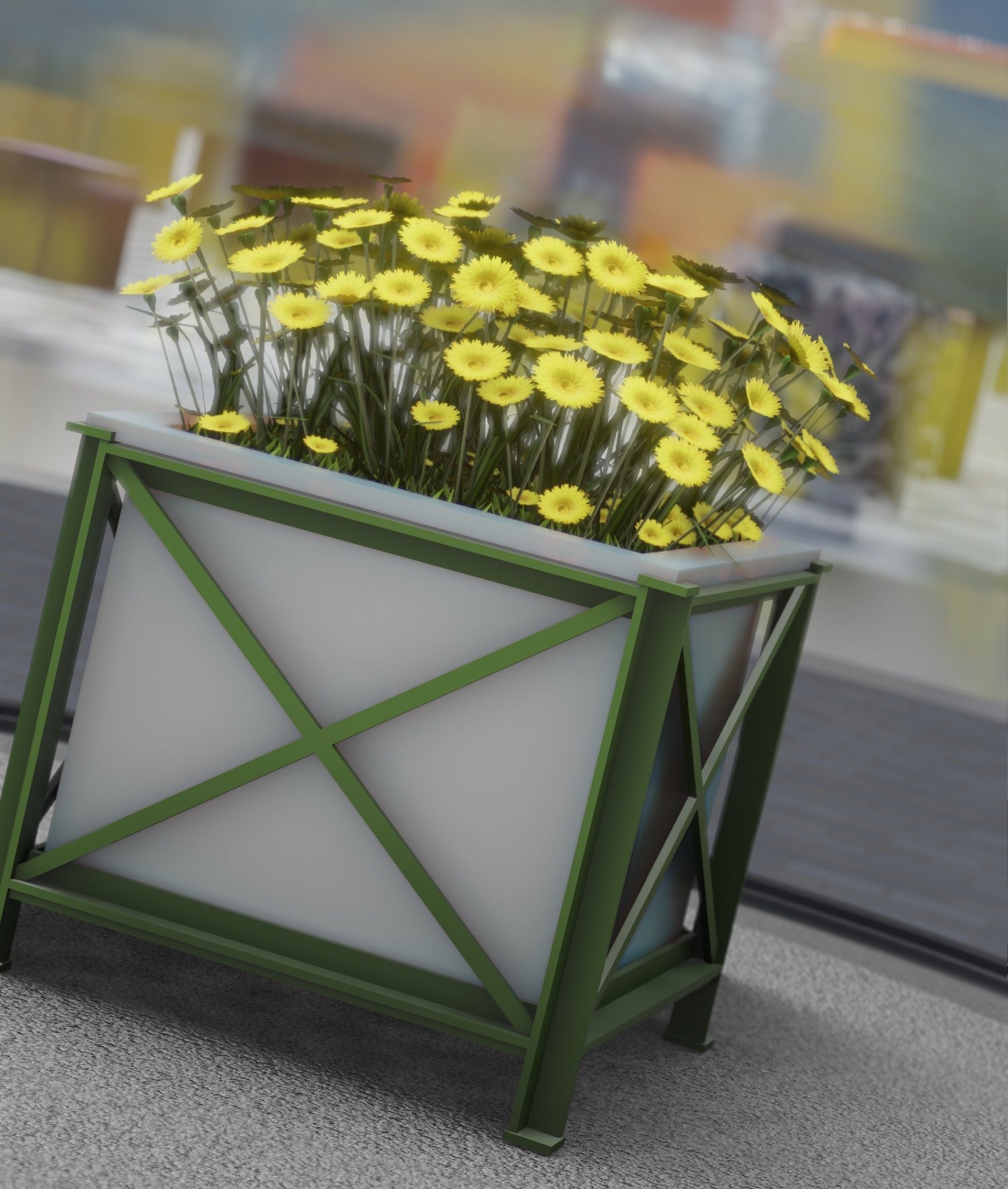 City Flower Pot with Yellow Flowers - Object 2 Low-poly 3D model_44