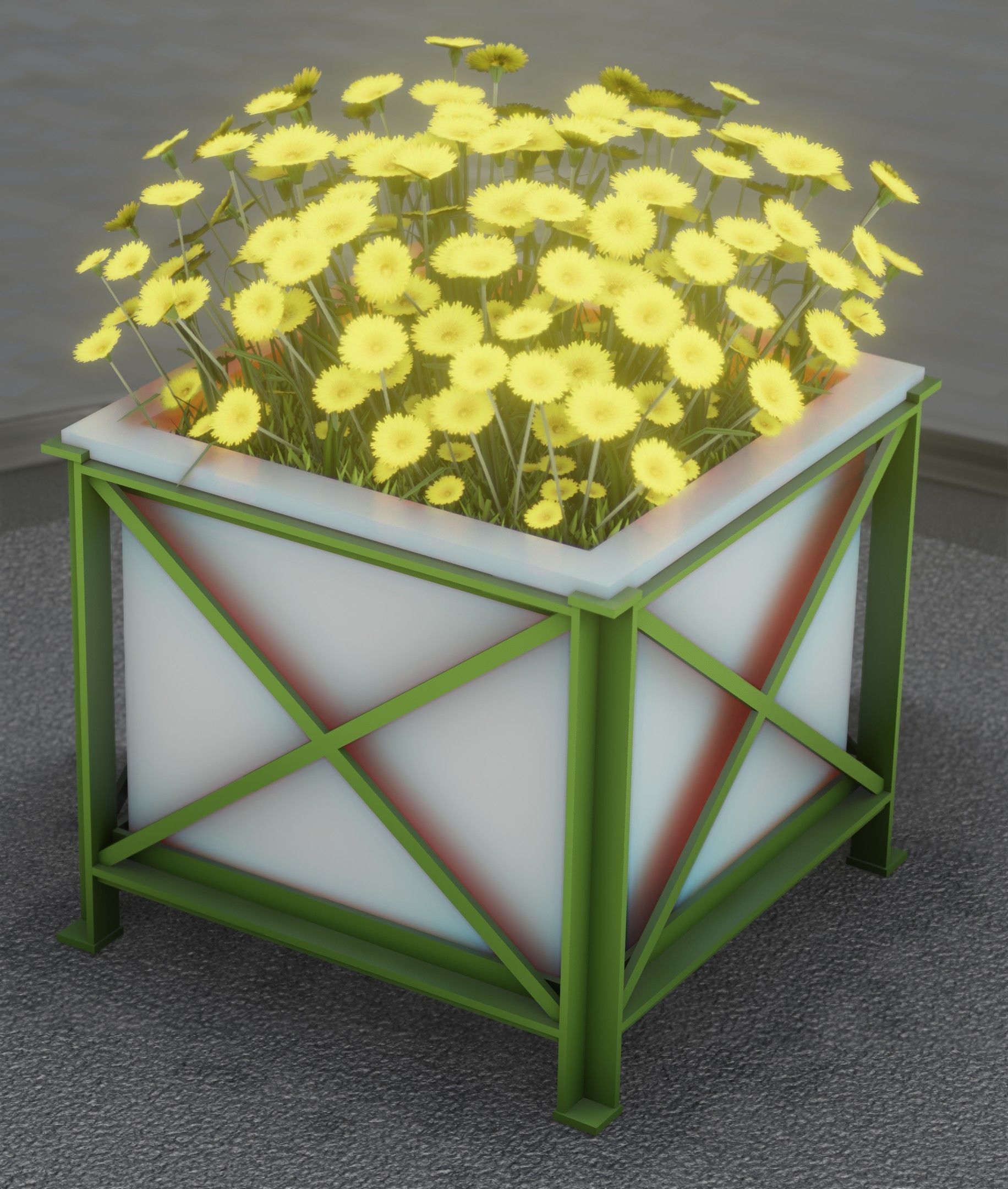 City Flower Pot with Yellow Flowers - Object 2 Low-poly 3D model_19