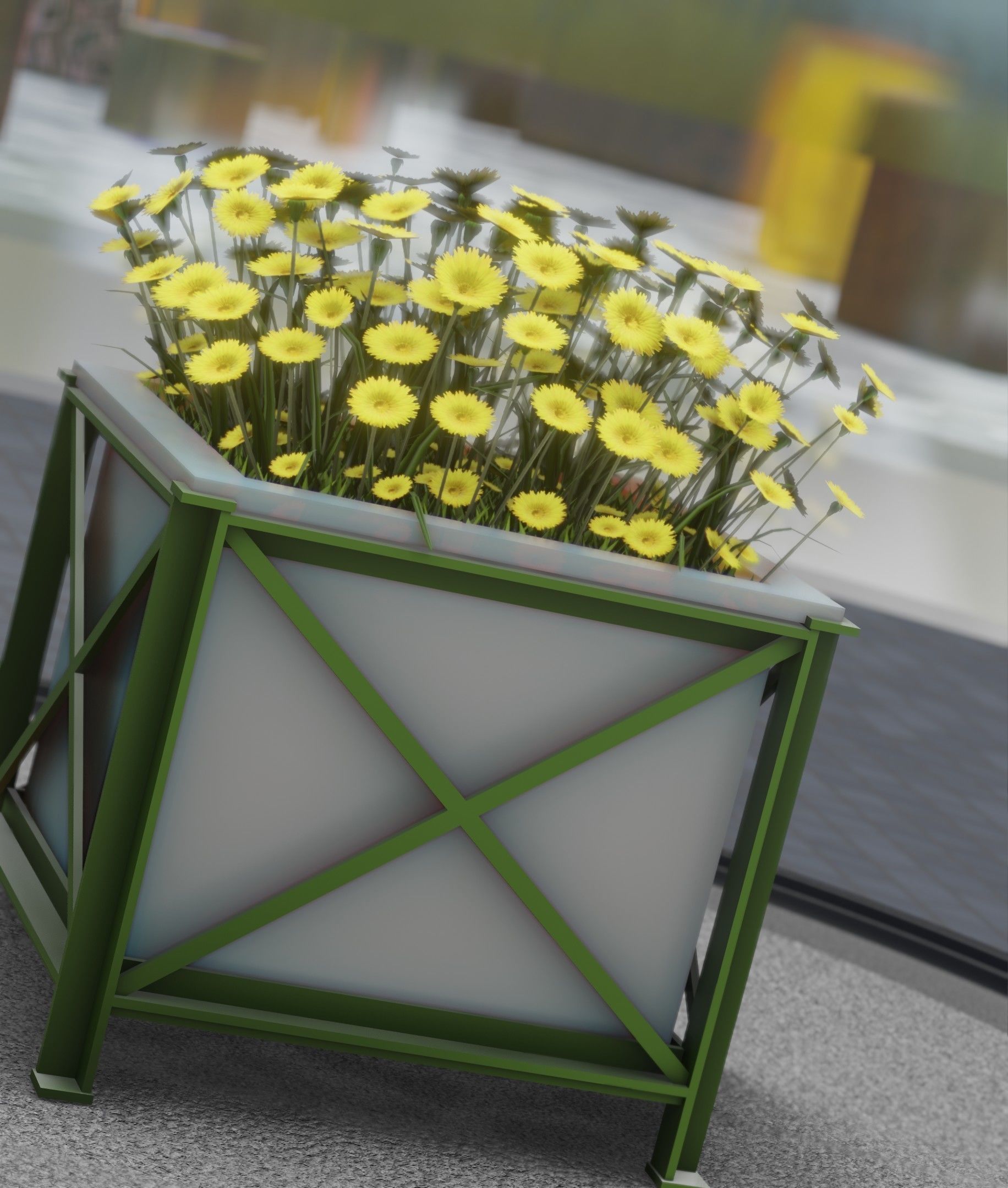 City Flower Pot with Yellow Flowers - Object 2 Low-poly 3D model_46