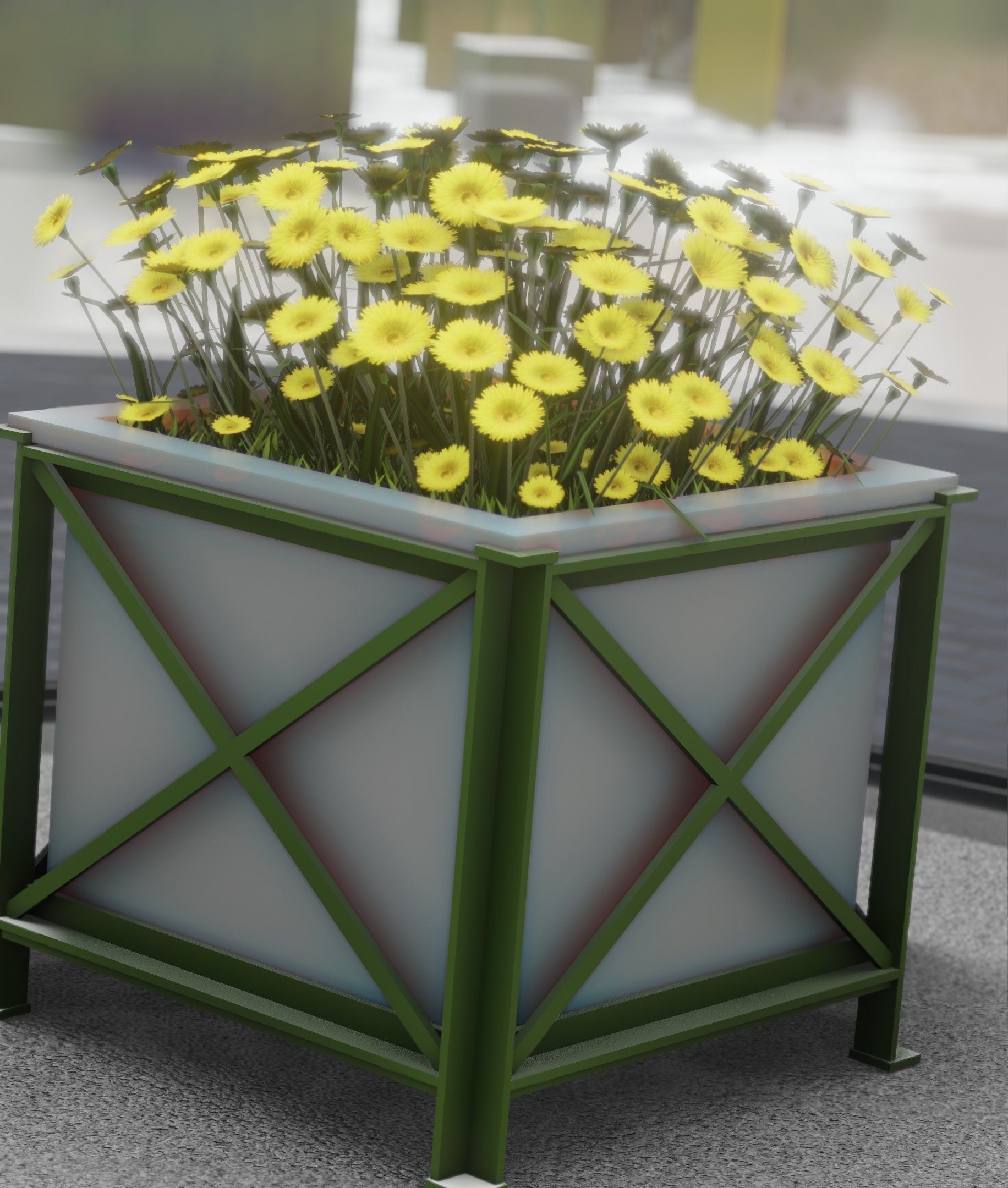 City Flower Pot with Yellow Flowers - Object 2 Low-poly 3D model_6
