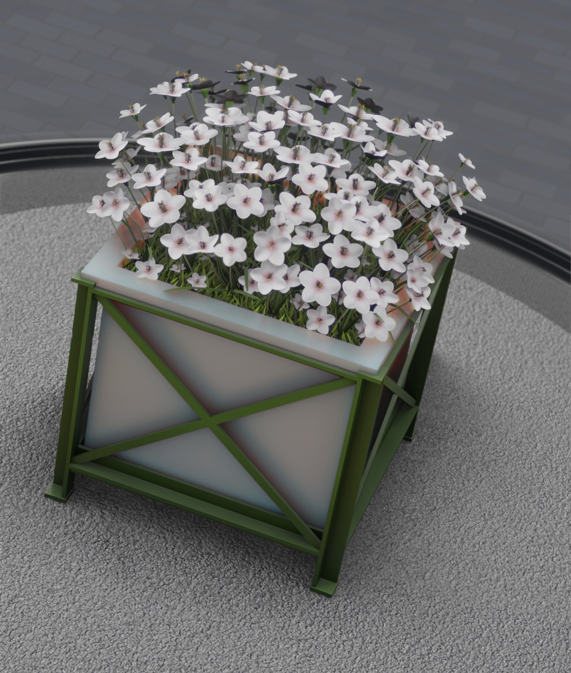 City Flower Pot with White Flowers - Object 3 Low-poly 3D model_26