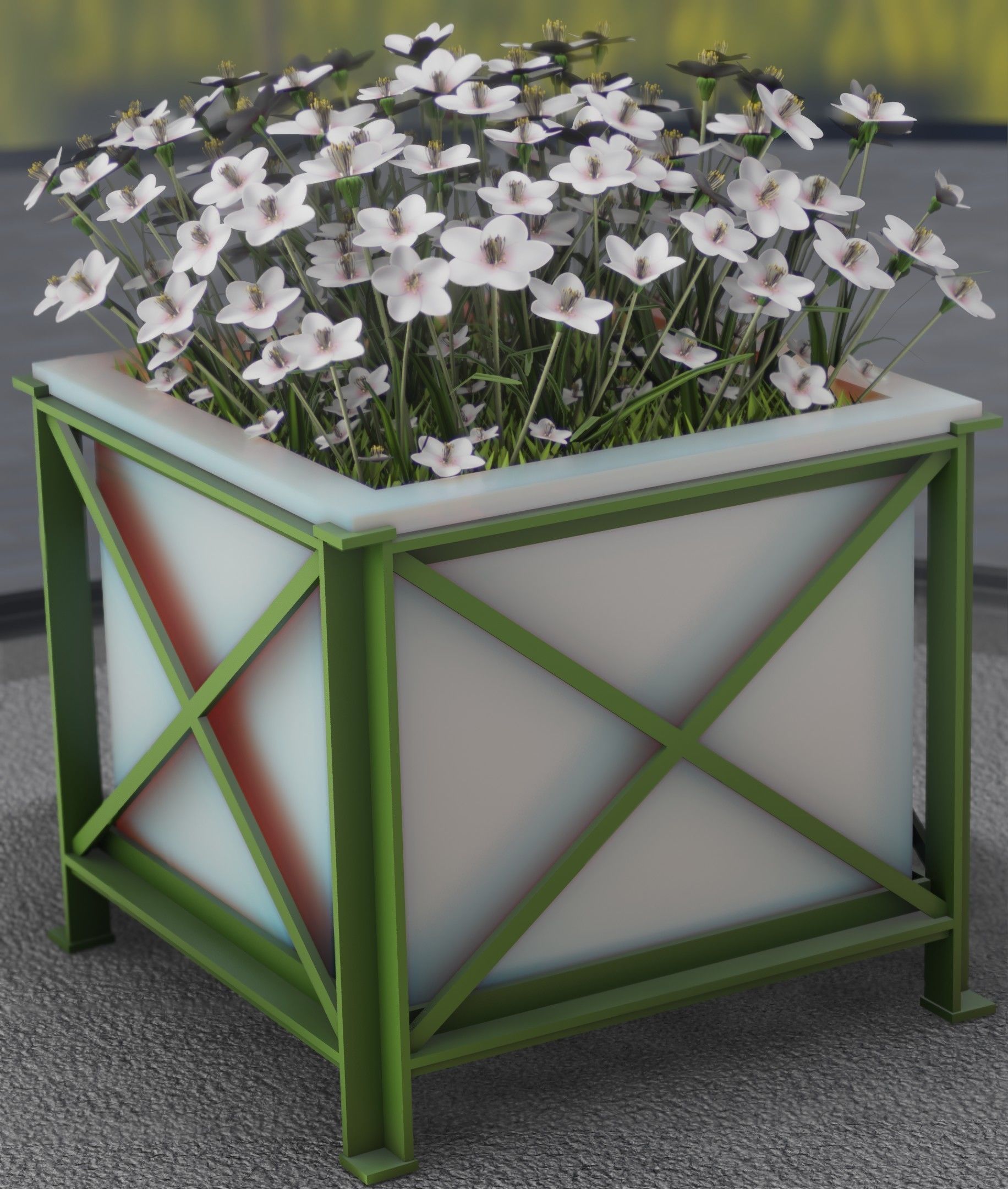 City Flower Pot with White Flowers - Object 3 Low-poly 3D model_8