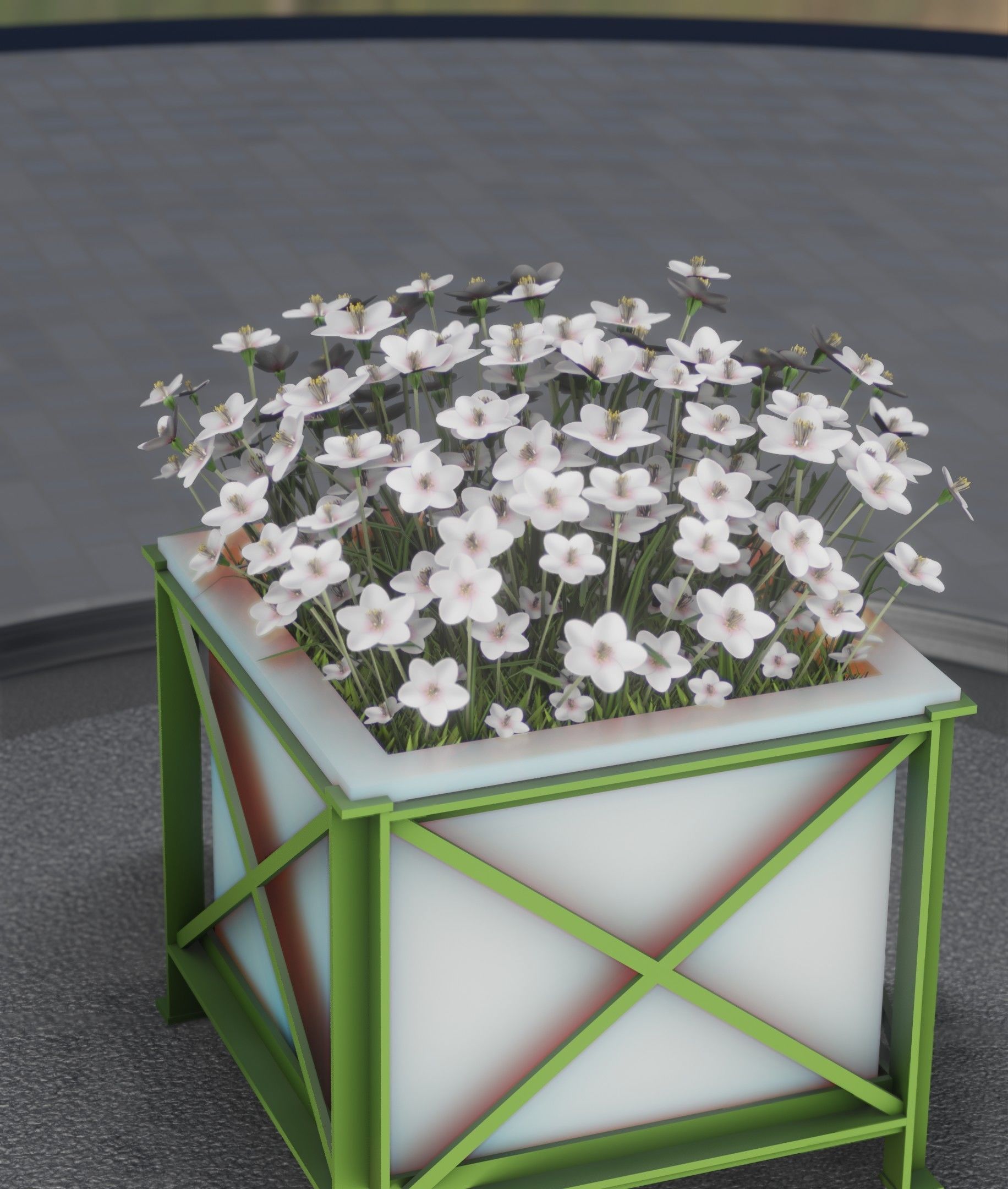 City Flower Pot with White Flowers - Object 3 Low-poly 3D model_18