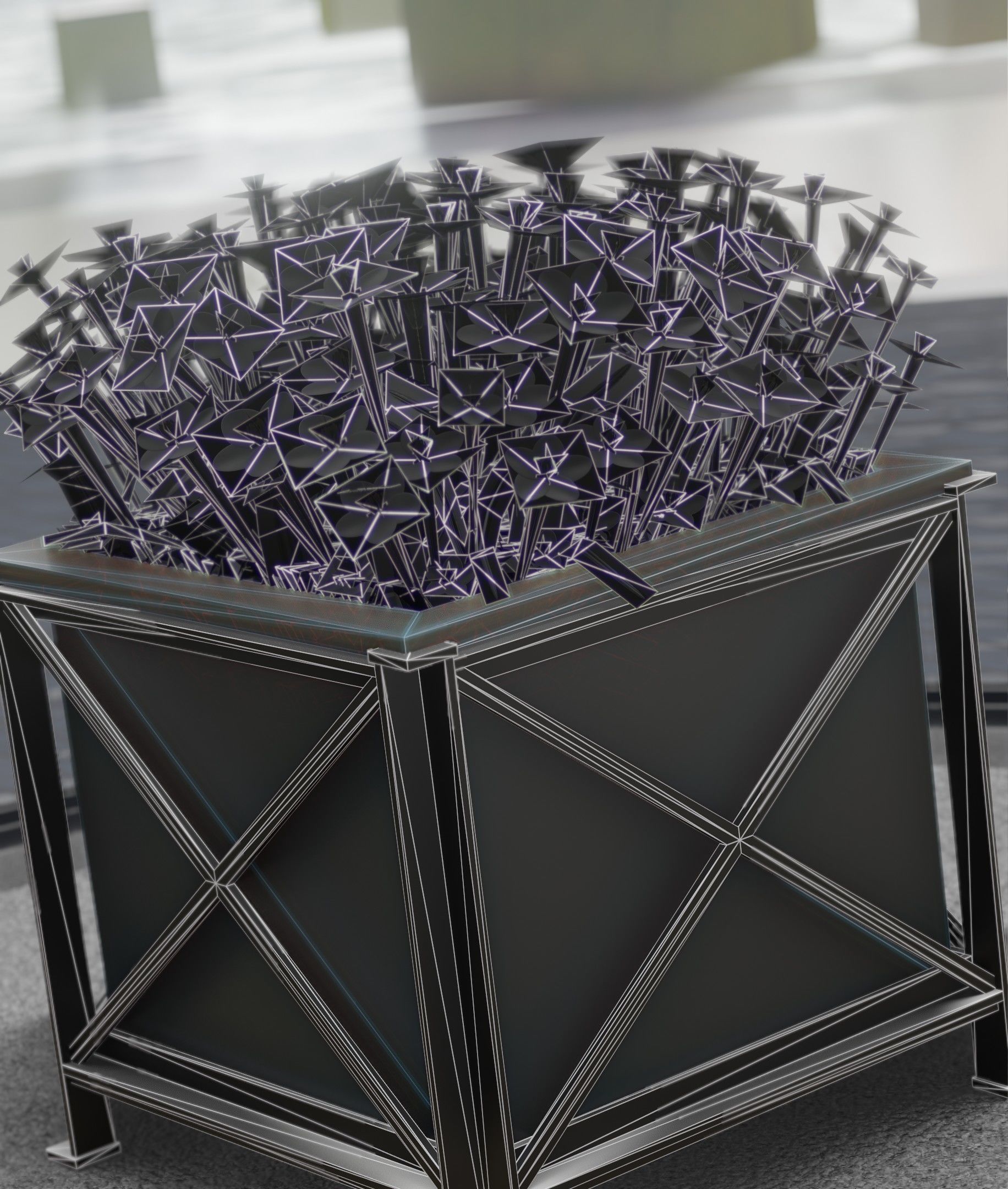 City Flower Pot with White Flowers - Object 3 Low-poly 3D model_3