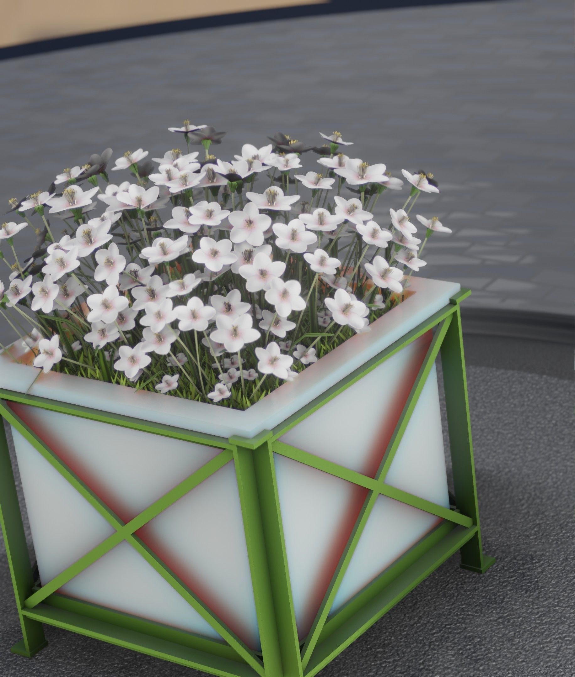 City Flower Pot with White Flowers - Object 3 Low-poly 3D model_49