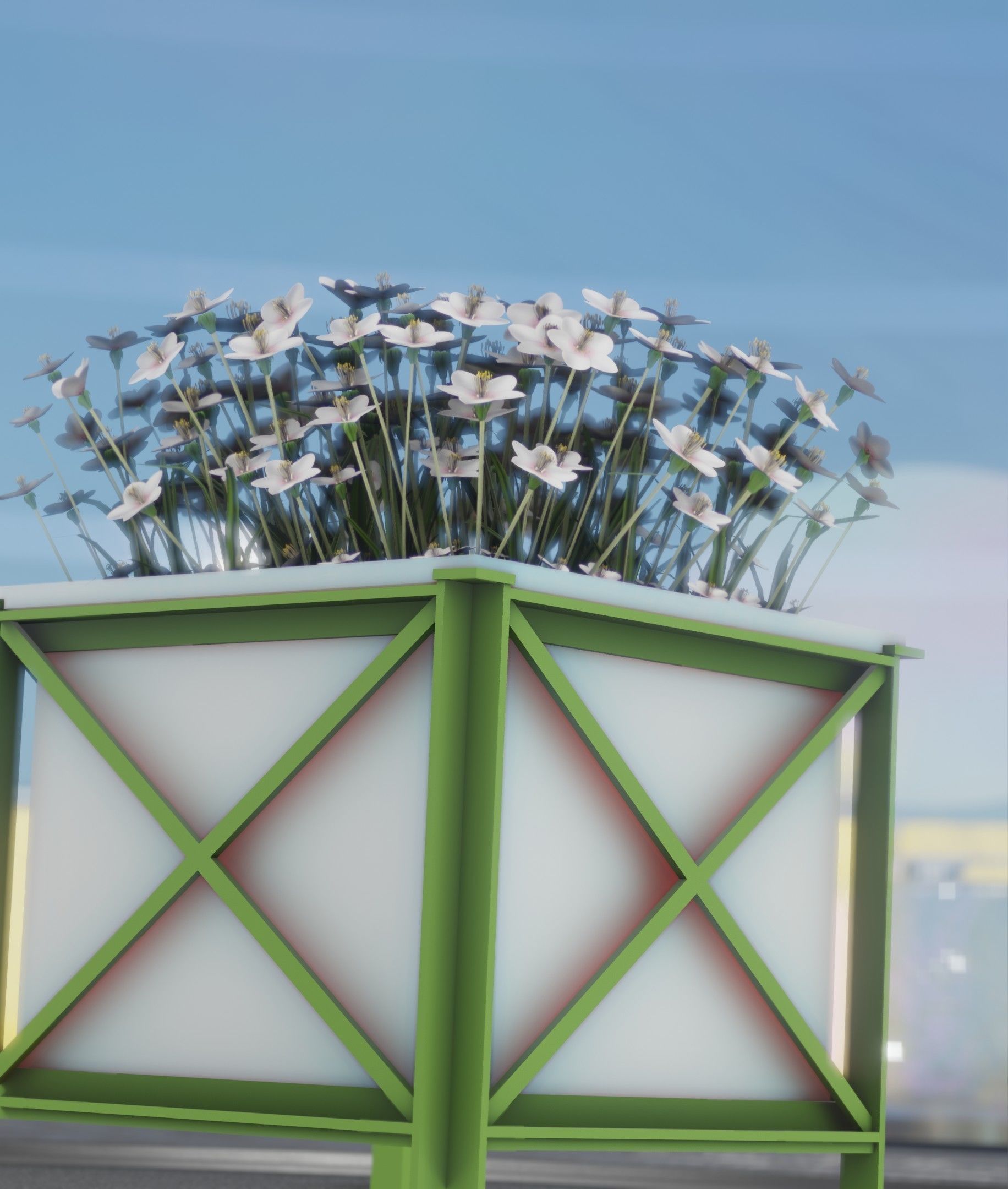 City Flower Pot with White Flowers - Object 3 Low-poly 3D model_37