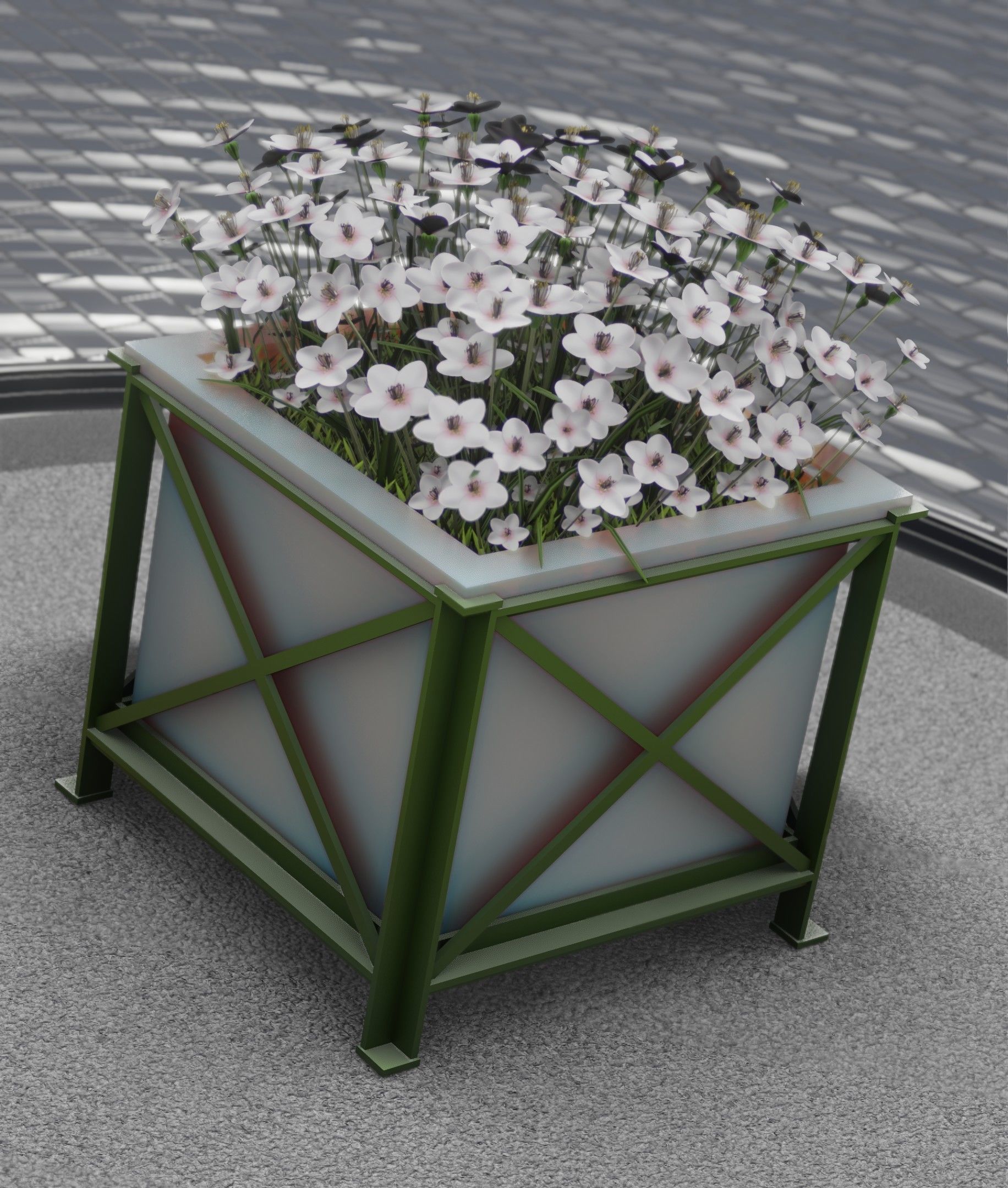 City Flower Pot with White Flowers - Object 3 Low-poly 3D model_28