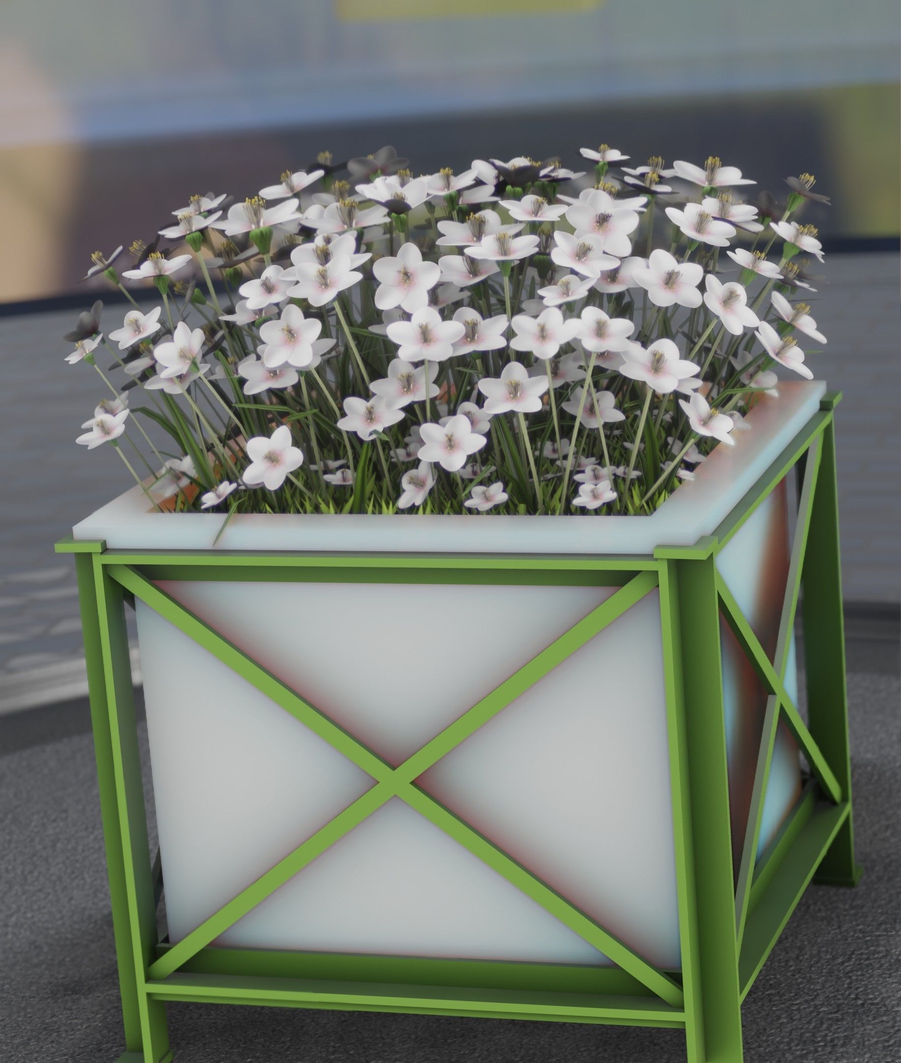 City Flower Pot with White Flowers - Object 3 Low-poly 3D model_4