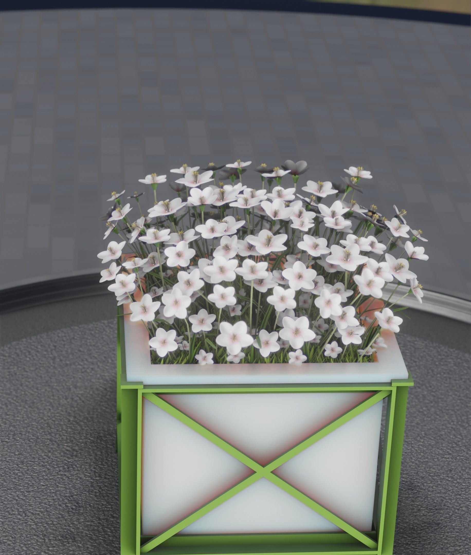 City Flower Pot with White Flowers - Object 3 Low-poly 3D model_19