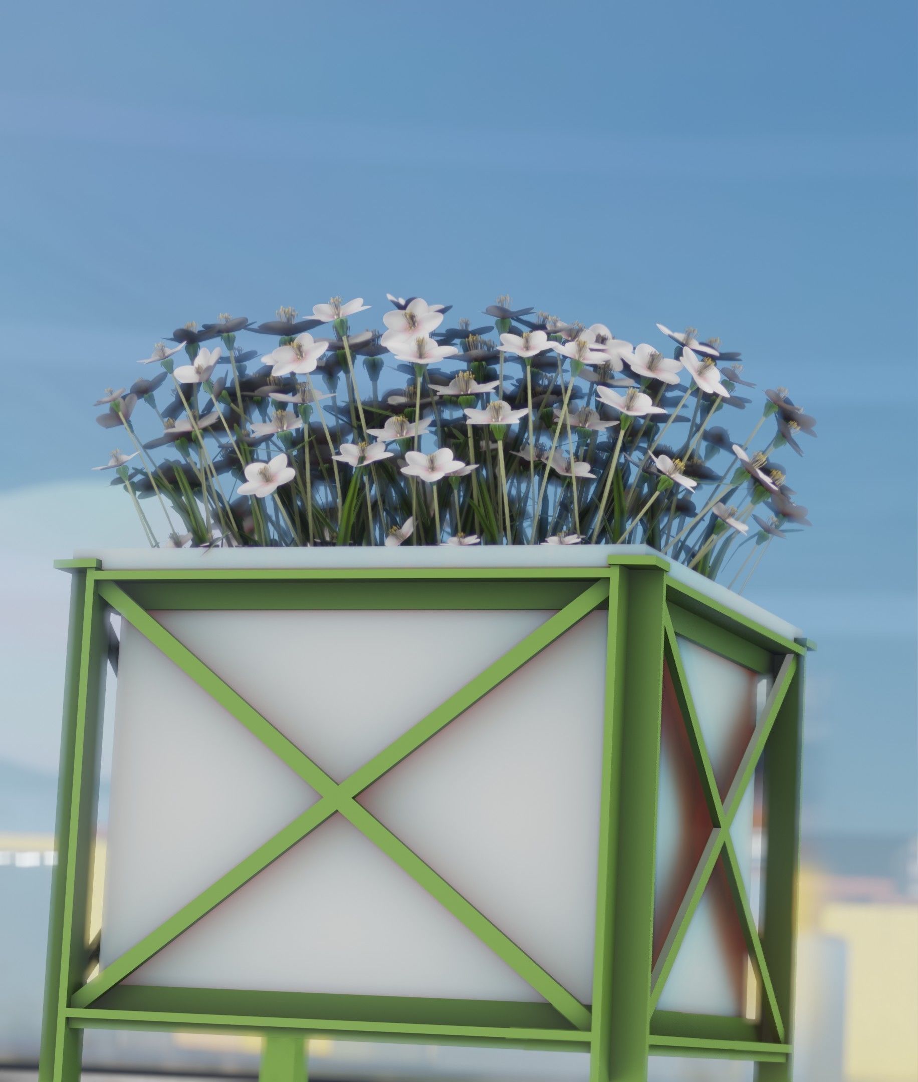 City Flower Pot with White Flowers - Object 3 Low-poly 3D model_36