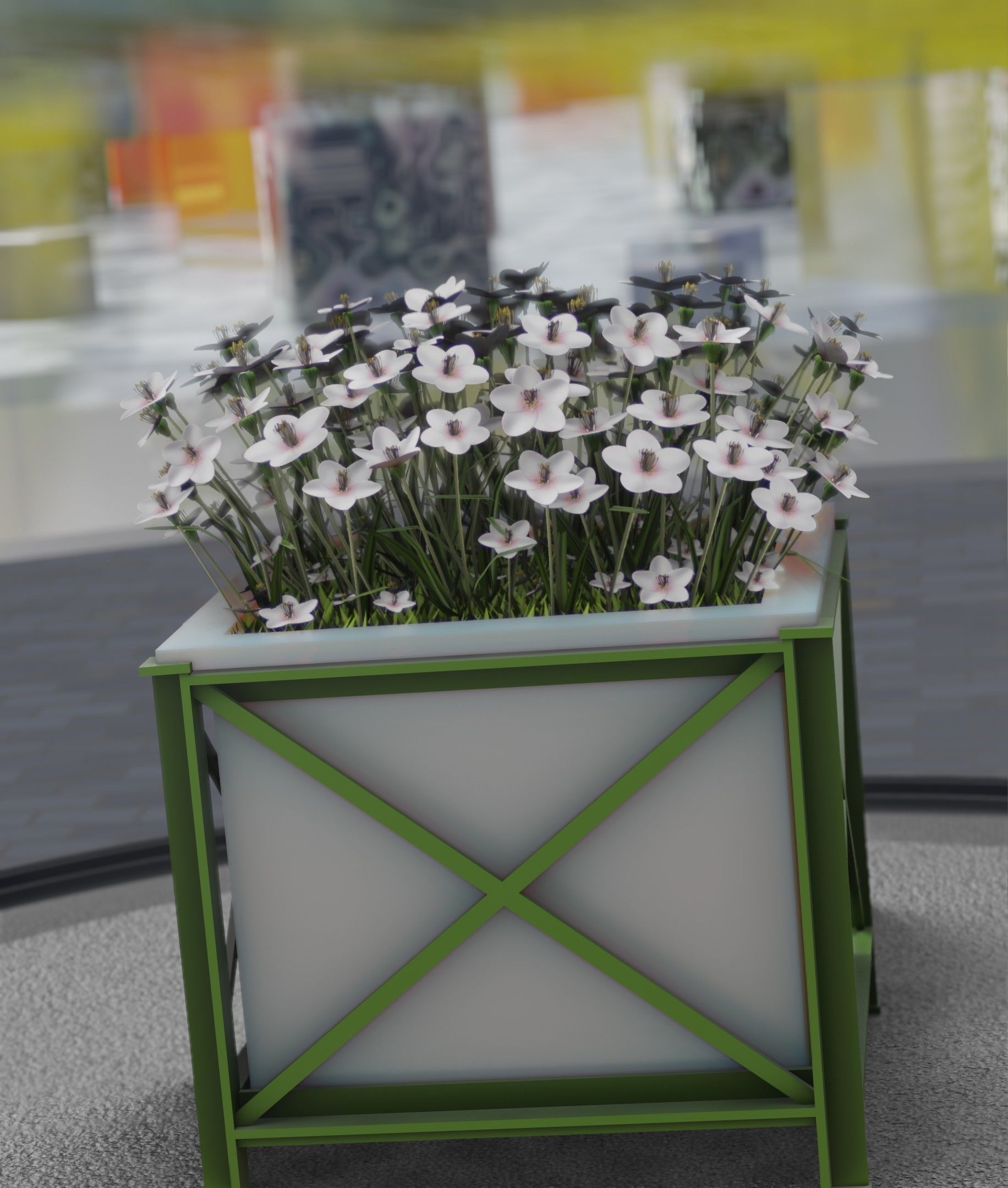 City Flower Pot with White Flowers - Object 3 Low-poly 3D model_42