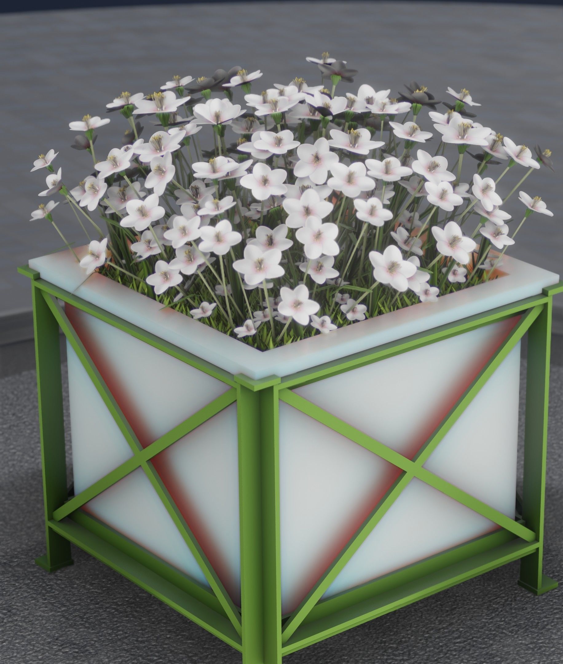 City Flower Pot with White Flowers - Object 3 Low-poly 3D model_17